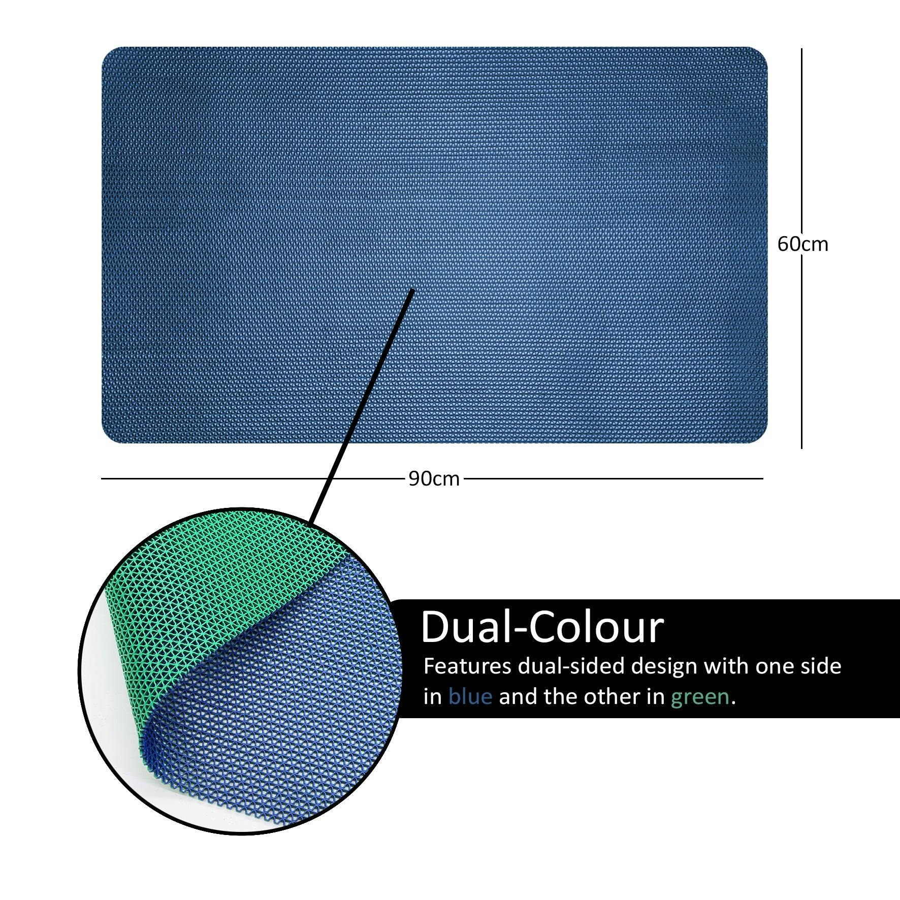Nicoman Blue/Green Reversible Dual-Colour Pvc Shower Bathroom Anti Slip Mat - 90X60cm