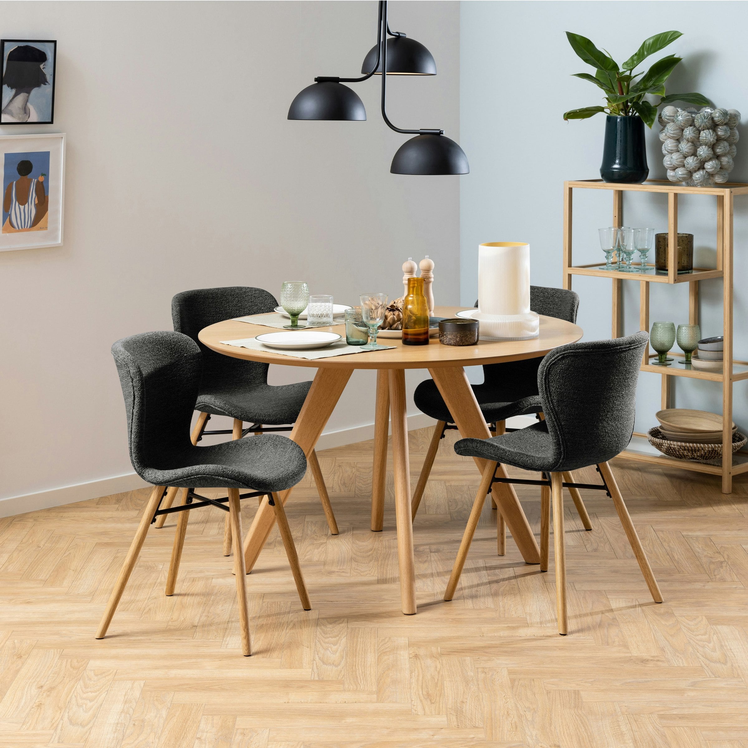 Furniture To Go Townsville Round Table White/Oak 100 + 4 Batilda Grey/Oak Chairs - White & Oak & Grey - Image 4