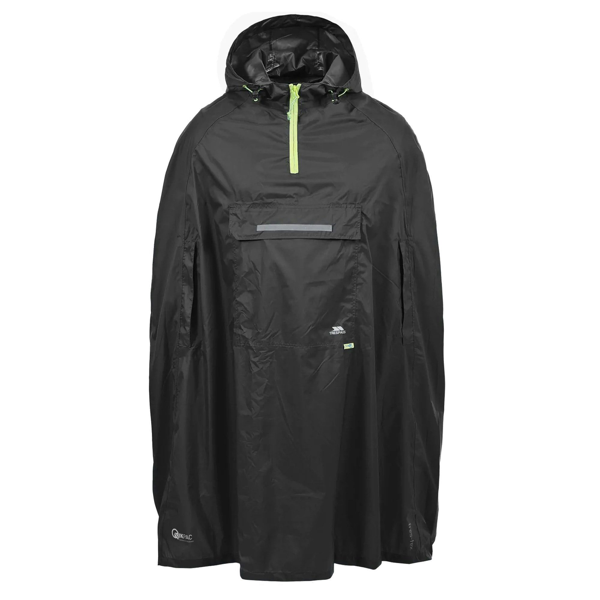 Trespass Unisex Black Qikpac Hooded Waterproof Packaway Poncho - Xl - 100% Polyamide