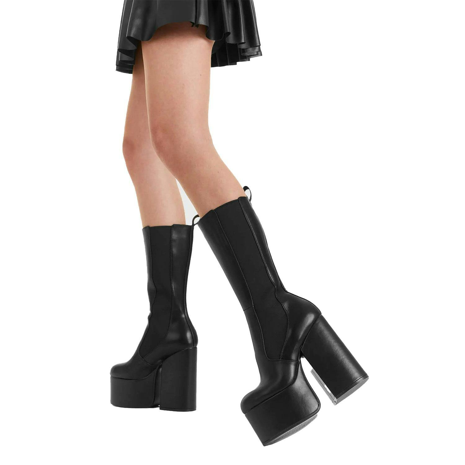 Lamoda Intrusion Blackpu Platform Calf Boots Edgy Street Style Statement - Uk8