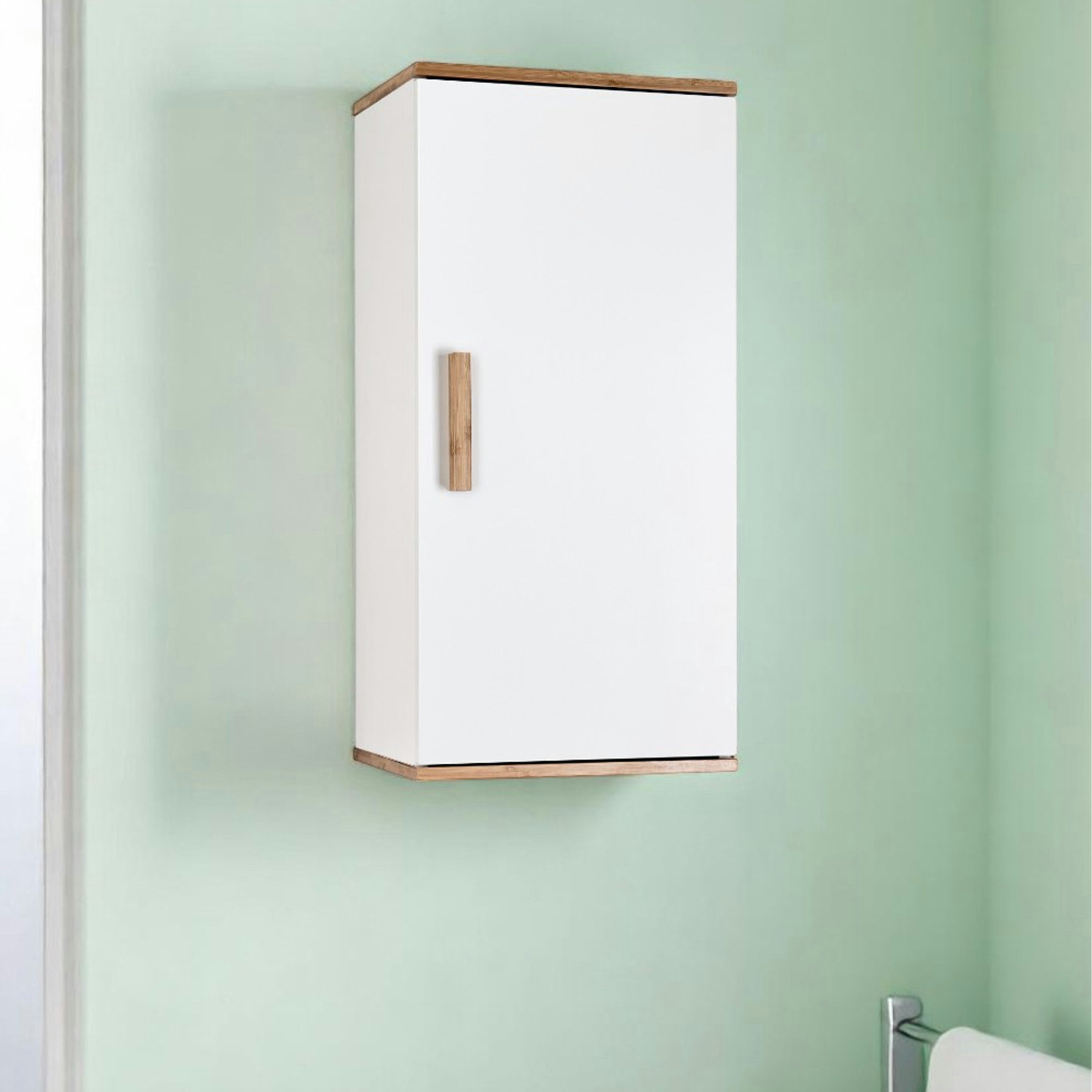 Showerdrape White Nola Matt & Bamboo Single Wall Bathroom Cabinet
