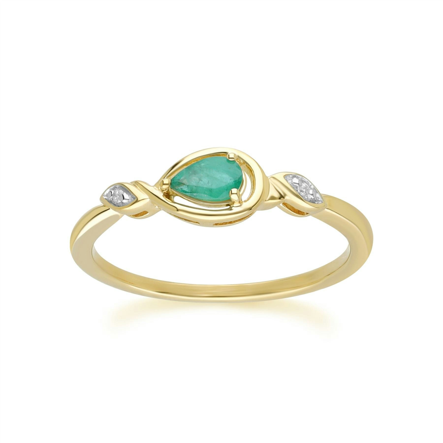 Gemondo Yellow/Gold Classic Pear Emerald & Diamond Ring In 9Ct - L