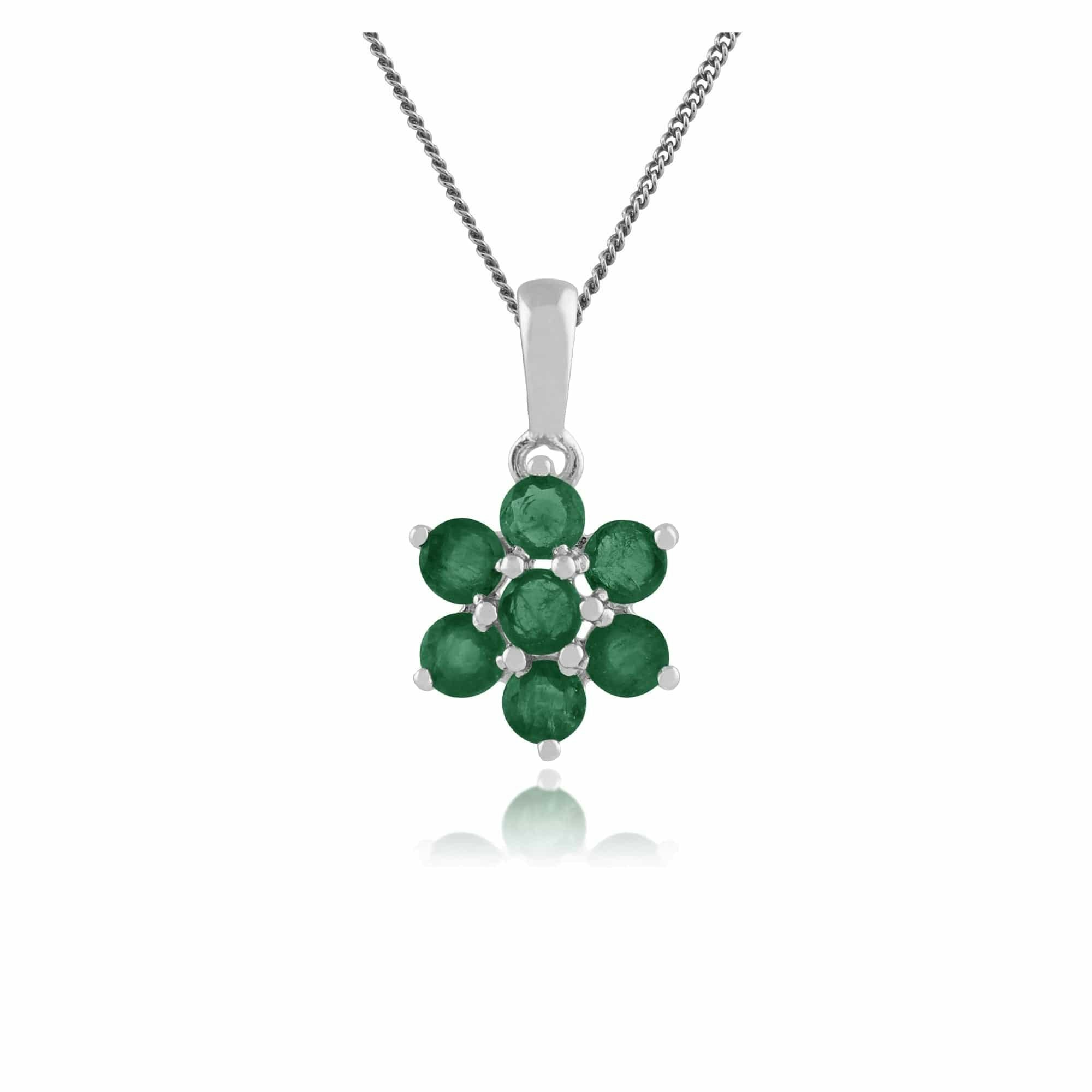 Gemondo Silver Floral Round Emerald Cluster Pendant In 925 Sterling