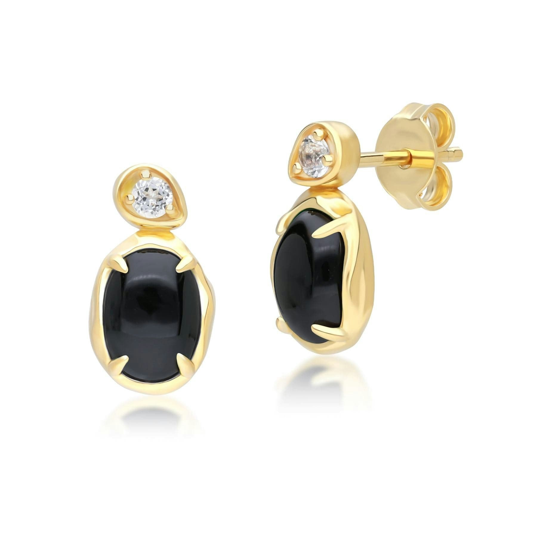 Gemondo Black/Onyx/Gold Irregular Oval & Topaz Drop Earrings In 18Ct Plated Sterling Silver