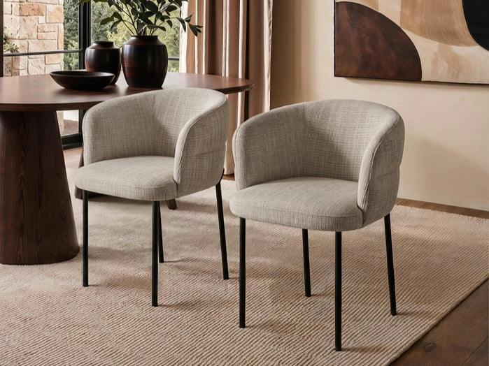 Rackhams Light/Brown Elise Set Of 2 Curved Back Chenille Dining Chairs