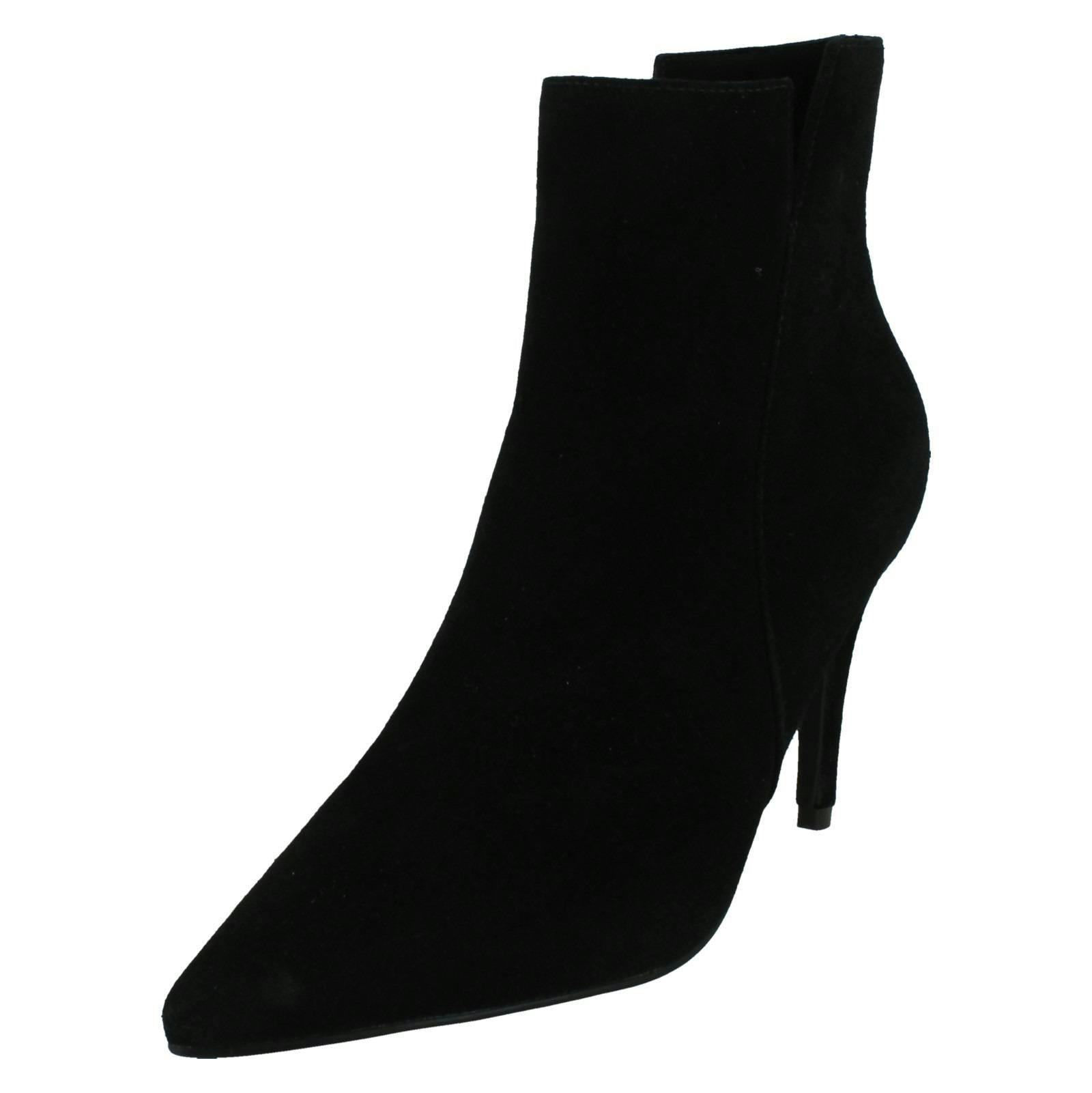 Spot On Women's Black High Heel Leather Ankle Boots With Inside Zip F51212 - Suede - Uk 6