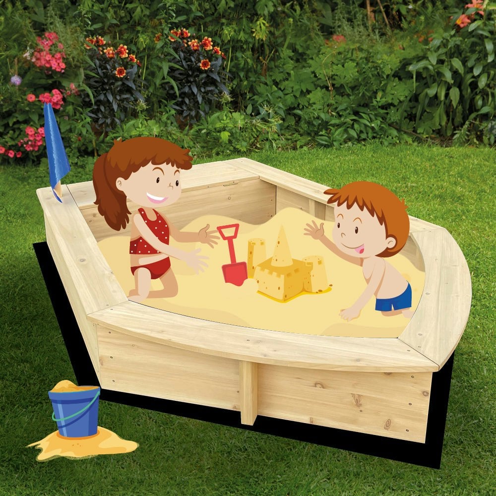 Liberty House Toys Black Kids Boat Sandpit With Seating And Cover