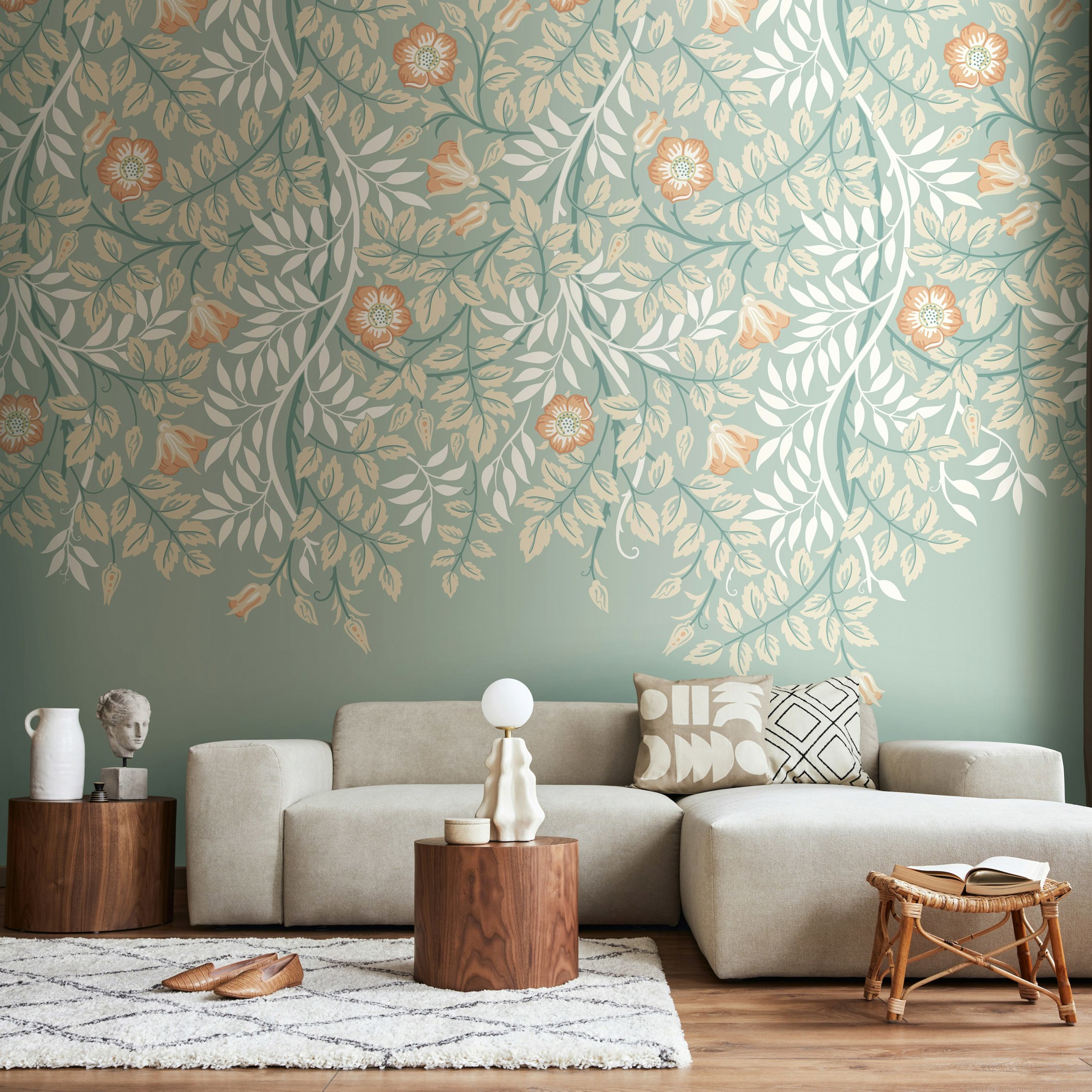 Rackhams Cascading Rosehip - Seafoam And Apricot - Medium - W300cm X H240cm