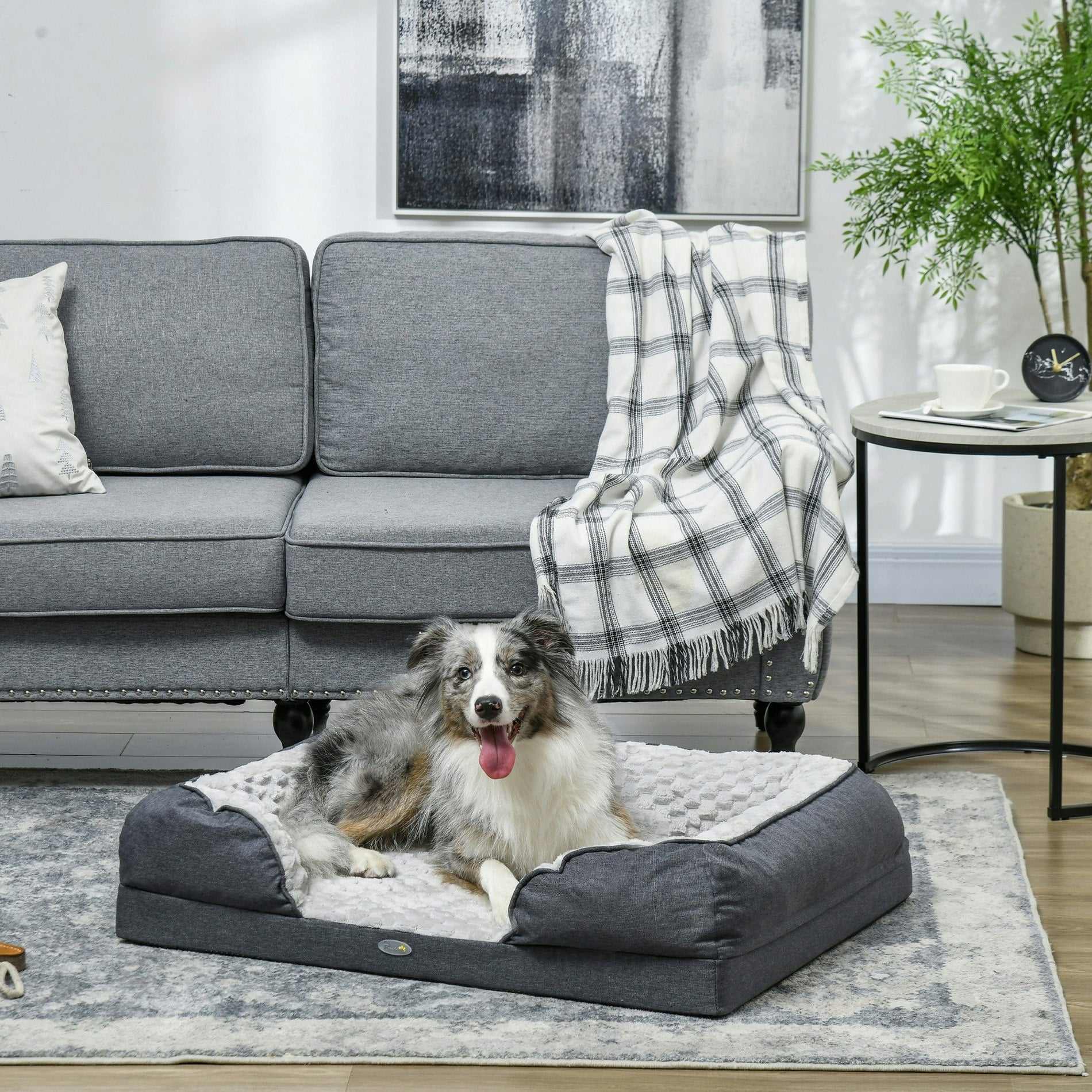 Pawhut Grey Dog Bed Calming Pet Bed Dog Mattress For Medium Dogs - 90L X 69W X 21Hcm - Charcoal - 1