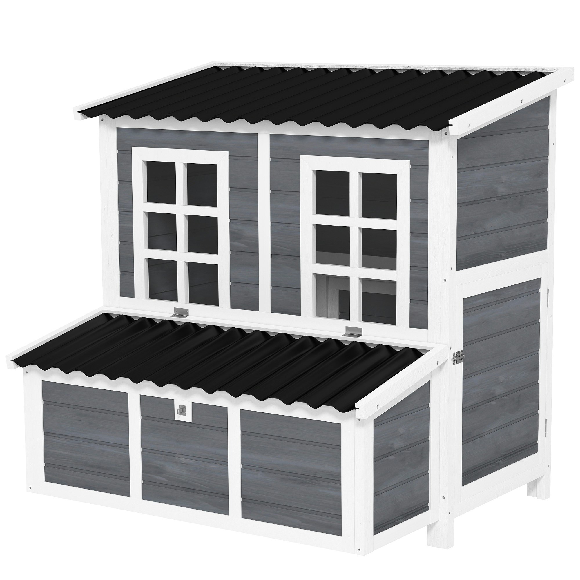 Pawhut Light/Grey Wooden Chicken Coop W/ Nesting Box For 4-6 Chickens, 100 X 86 X 100Cm - Fir Wood, Plastic - 1 Size 4