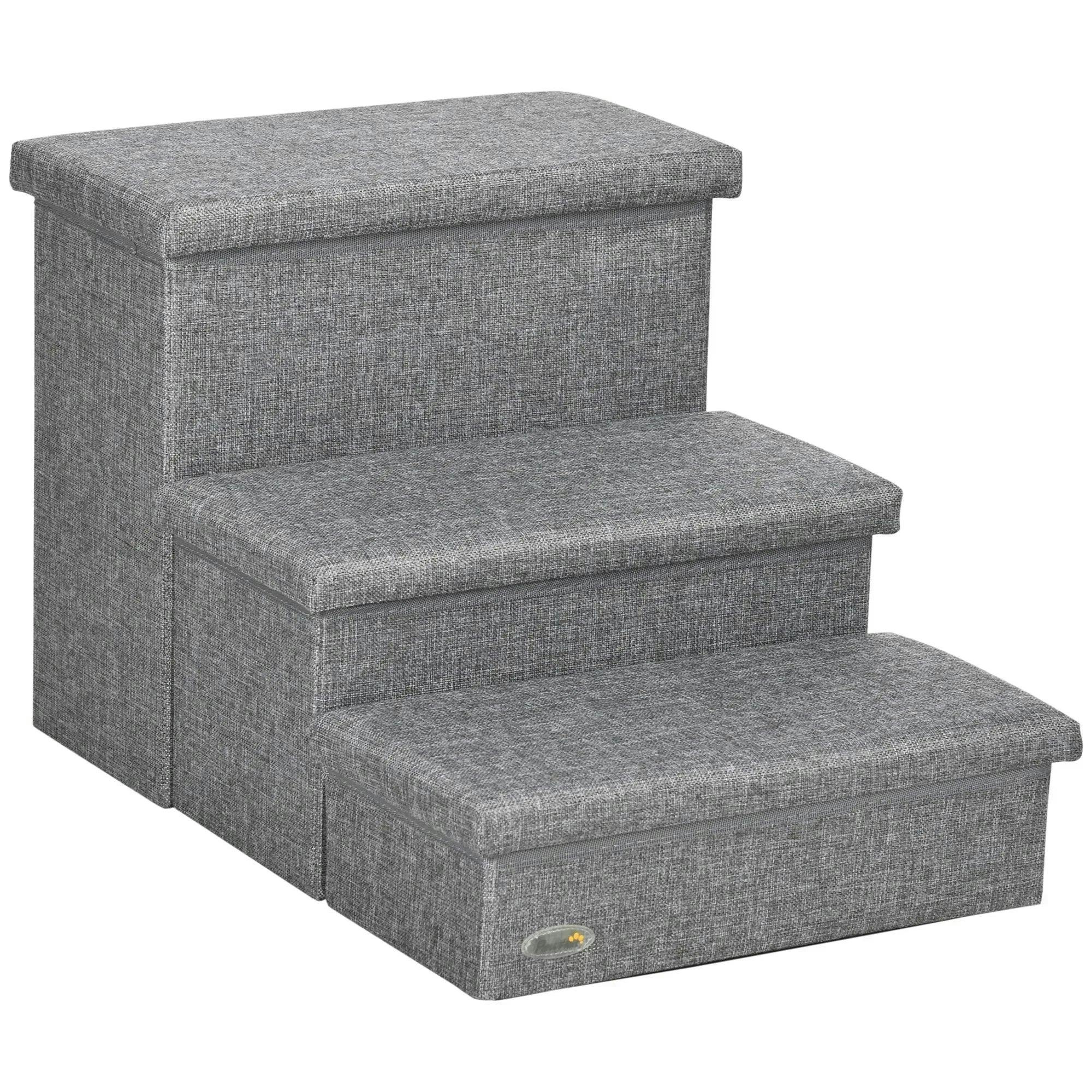 3 Step Dog Steps with Storage Boxes Cat Stairs for Bed Sofa Light Grey - Image 14