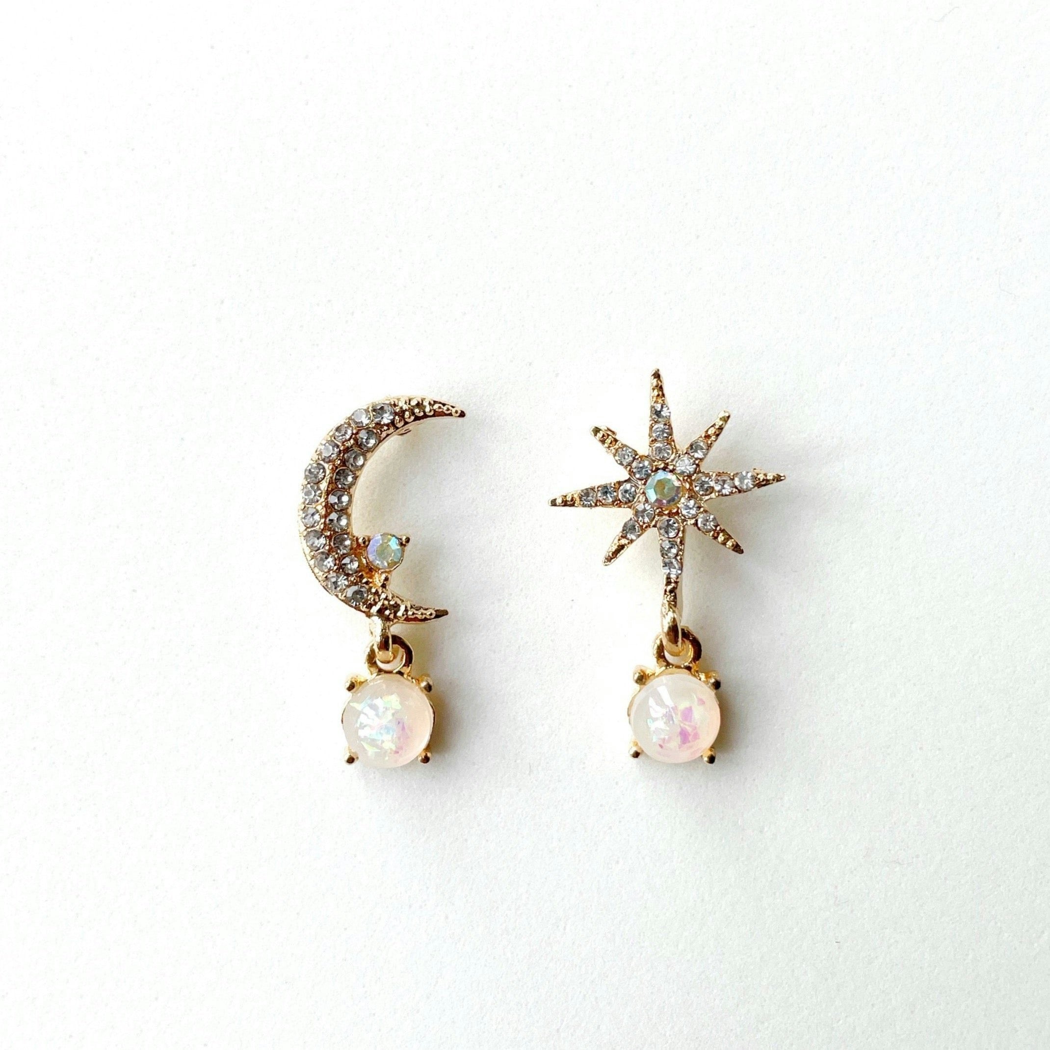 Luxe Tones Light Andromeda Moon And Star Earrings