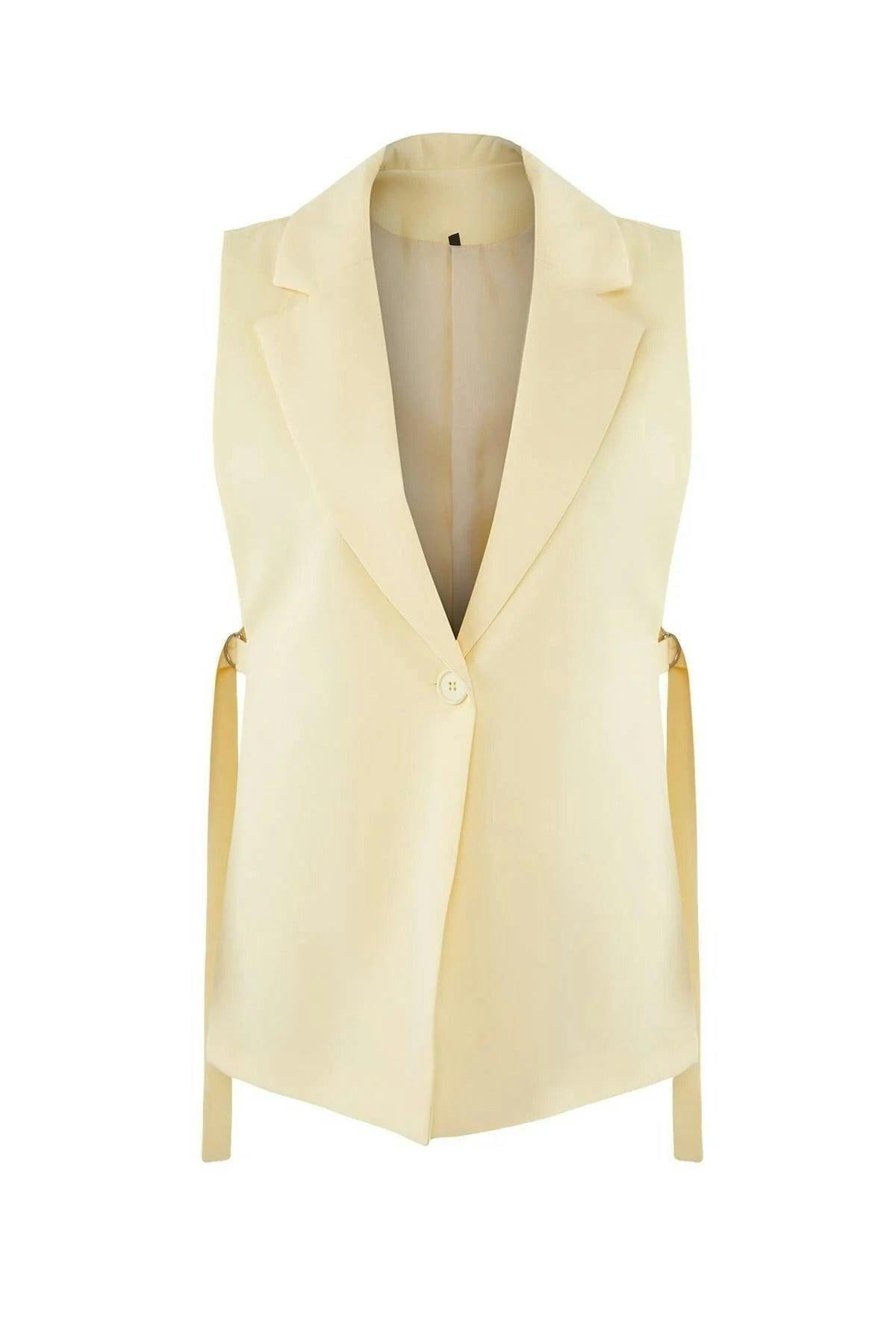 Wovcor Yellow Oversize Lined Woven Vest With Side Tie Detail - 10