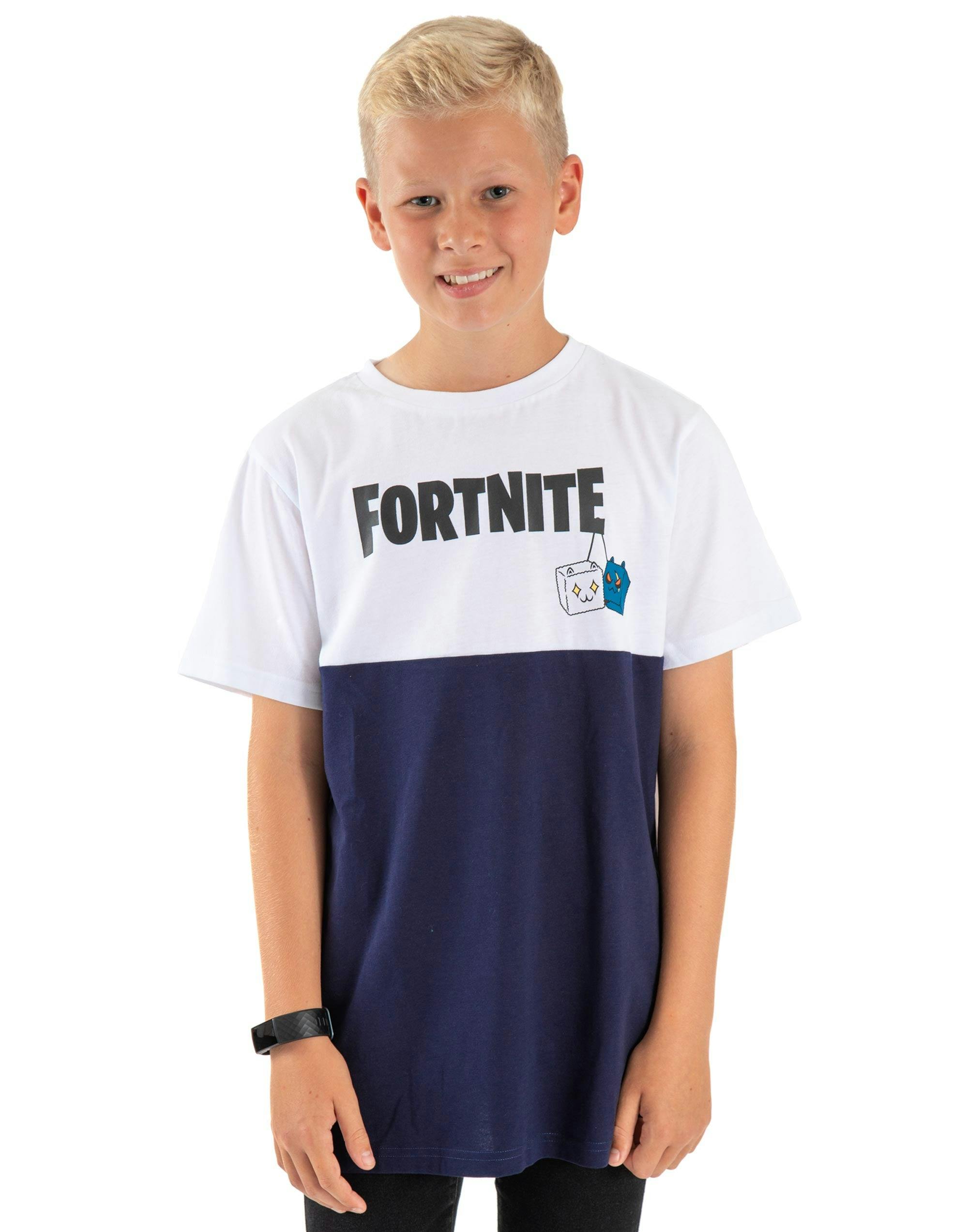 Vanilla Underground Boys White Fortnite Logo Print Short Sleeved T-Shirt - 13-14 Years