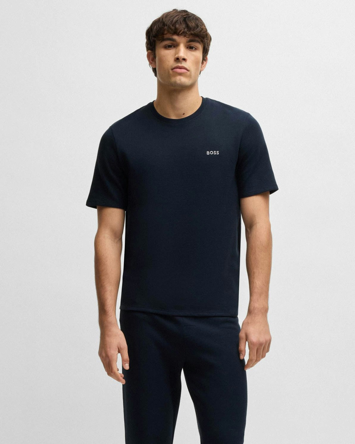 Boss Orange Men's Orange/Dark/Blue Boss Waffle Cotton-Blend Pyjama T-Shirt With Embroidered Logo Nos - 403 - 403 - M
