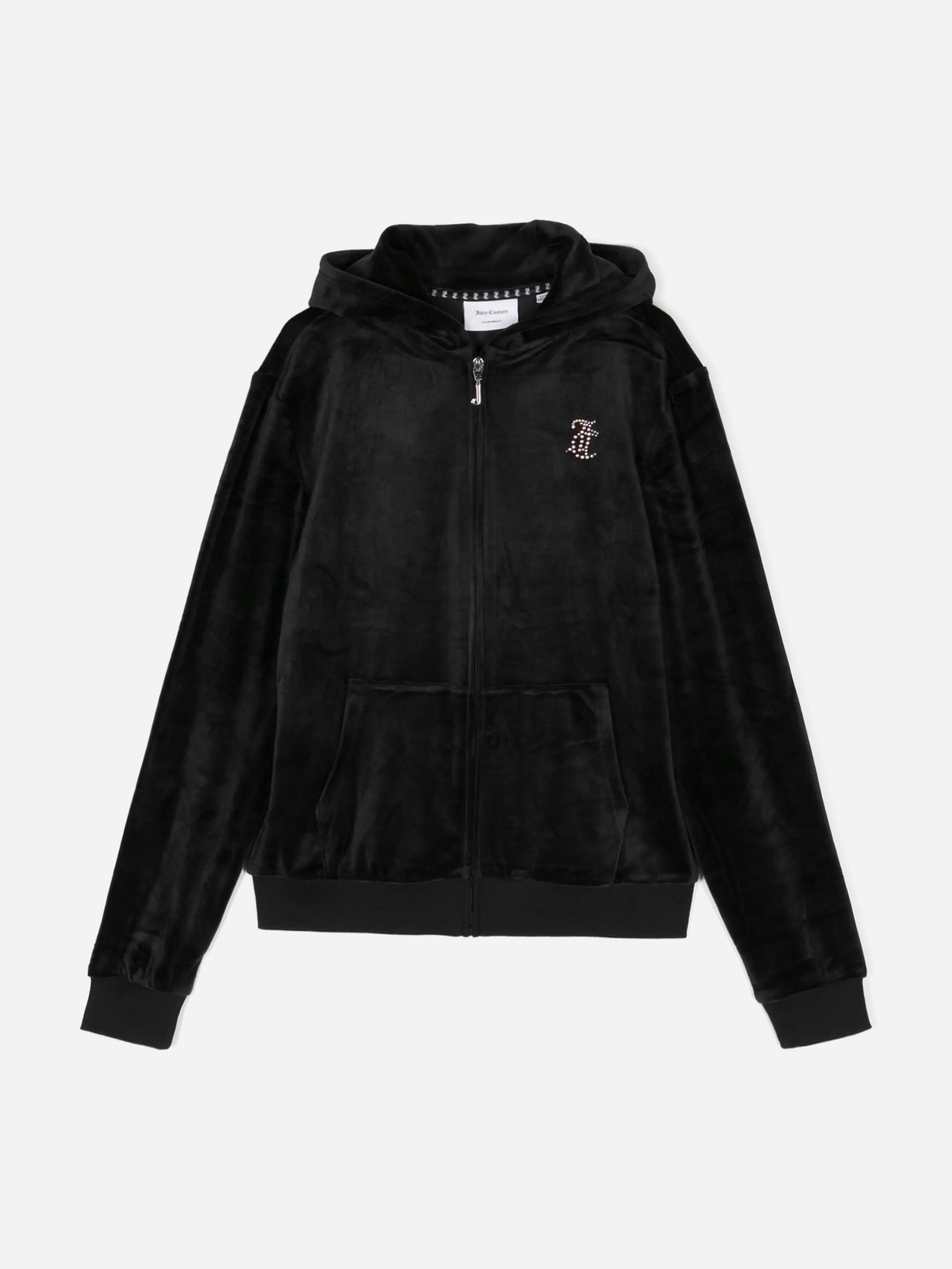 Juicy Couture Girls Black Diamante Logo Zip Up Top In - 7 - 8 Yrs