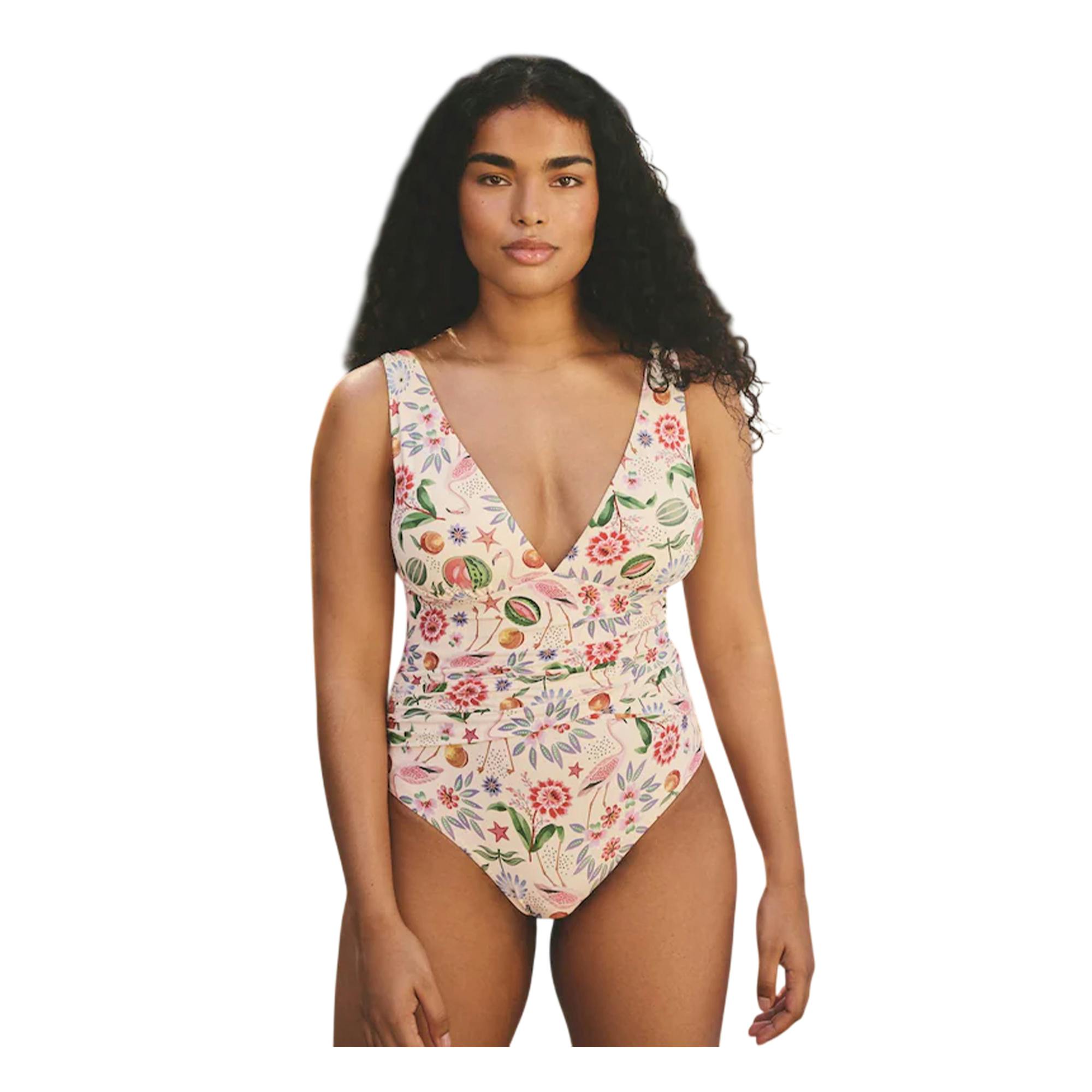 Cath Kidston Women's White/Pink Flamingo Plunge One Piece Swimsuit - 12 Uk - 100% Mixed