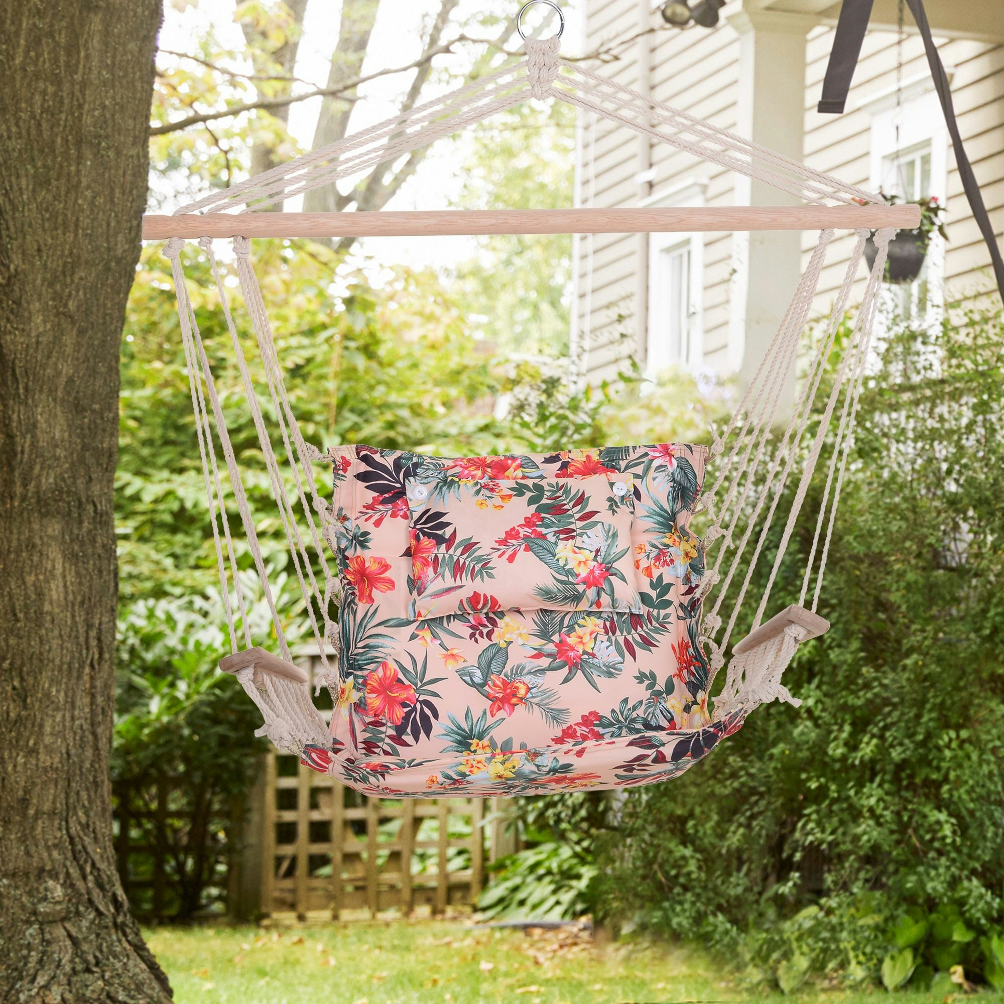 Rackhams Hammock Hanging Rope Chair Swing W/ Cushion 120Kg Max Multicolor