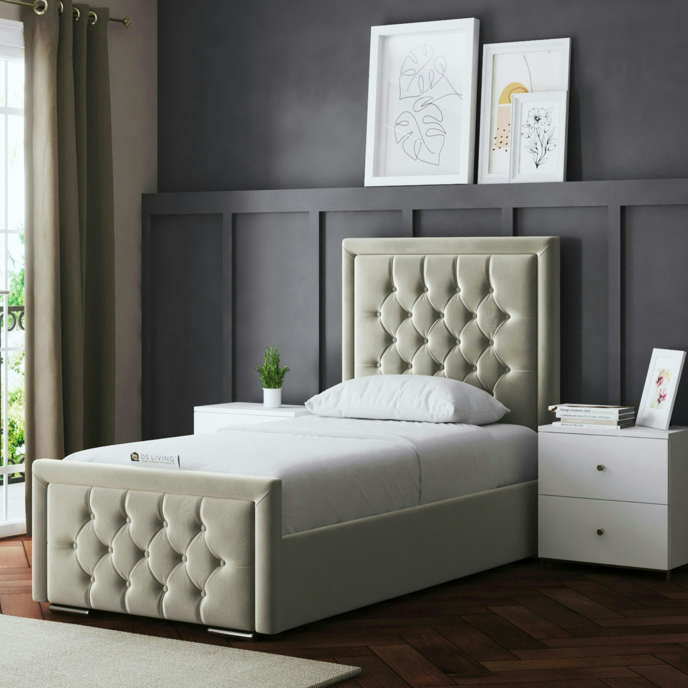 Rackhams Beige Allegra Ottoman Bed With Upholstered Headboard - Single / 3Ft