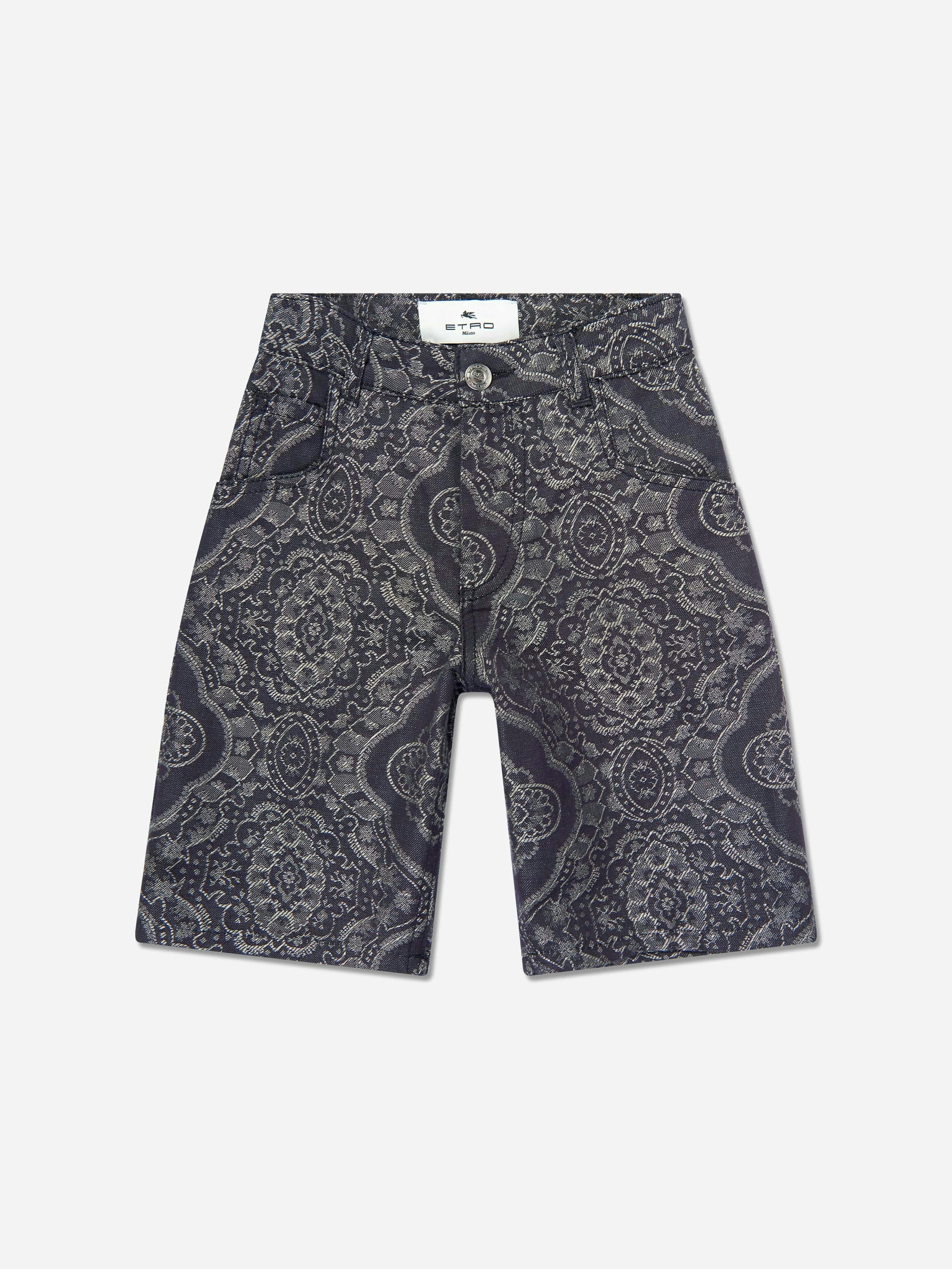 Etro Boys Blue Jacquard Shorts In Navy - 12 Yrs