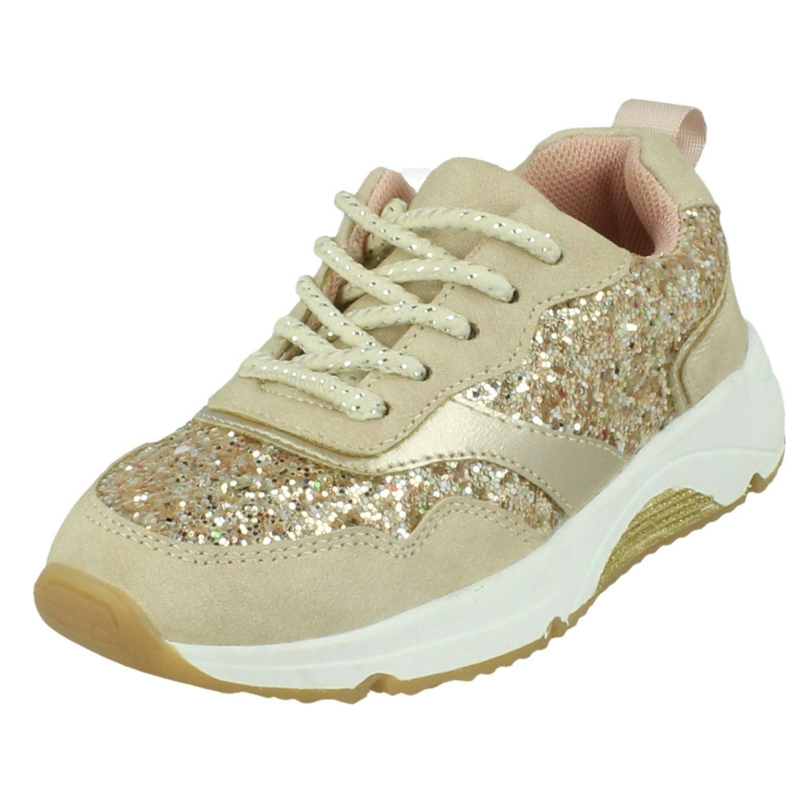 Spot On Girls Gold Glittery Trainers H2648 - Uk 8 Child