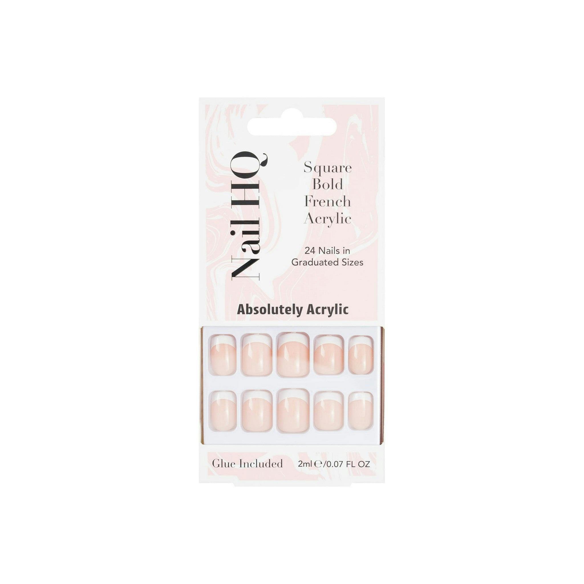 Nail Hq Square Bold French Acrylic Nails (24 Pieces)