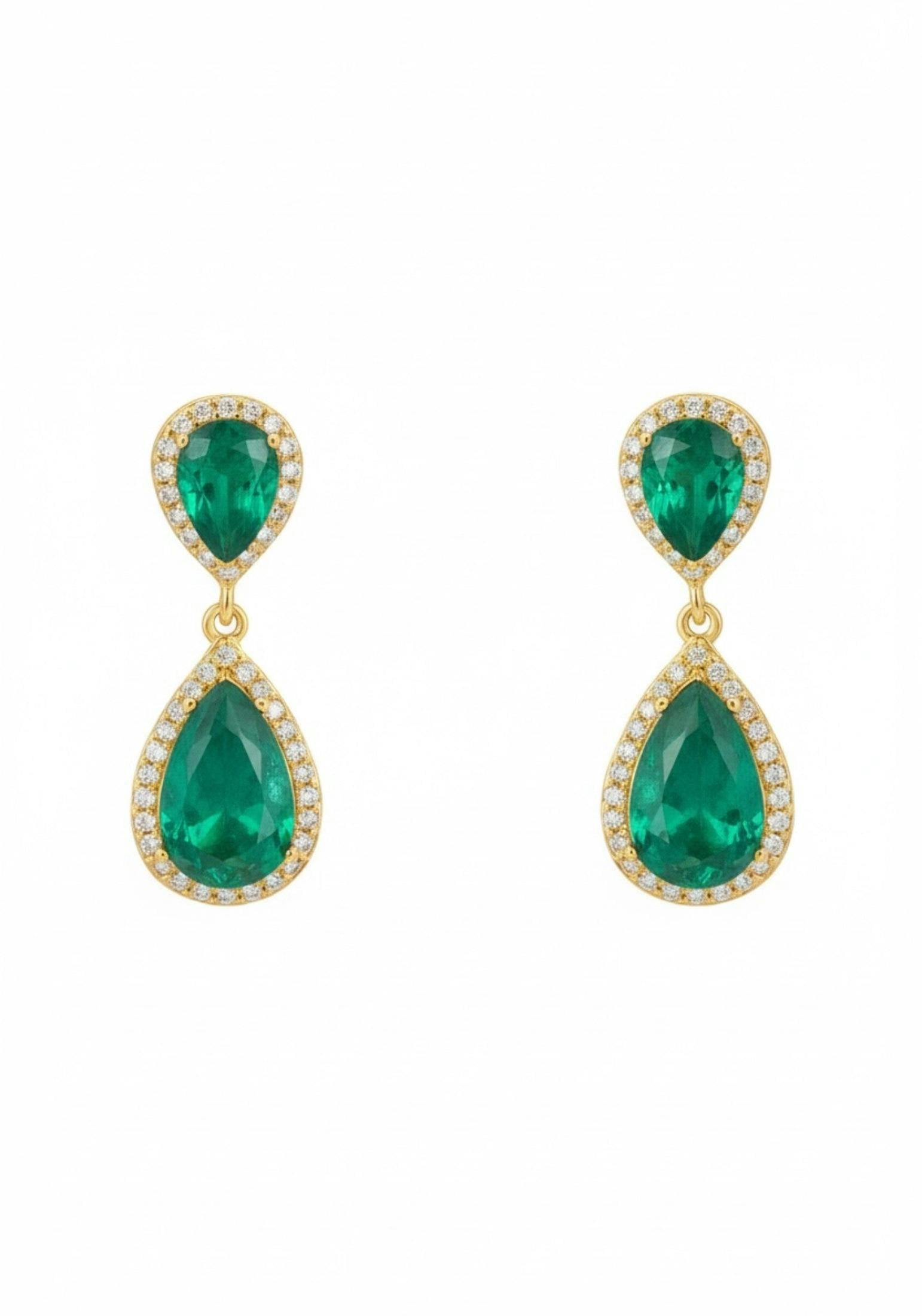 Latelita Gold Odette Teardrop Colombian Emerald Earrings