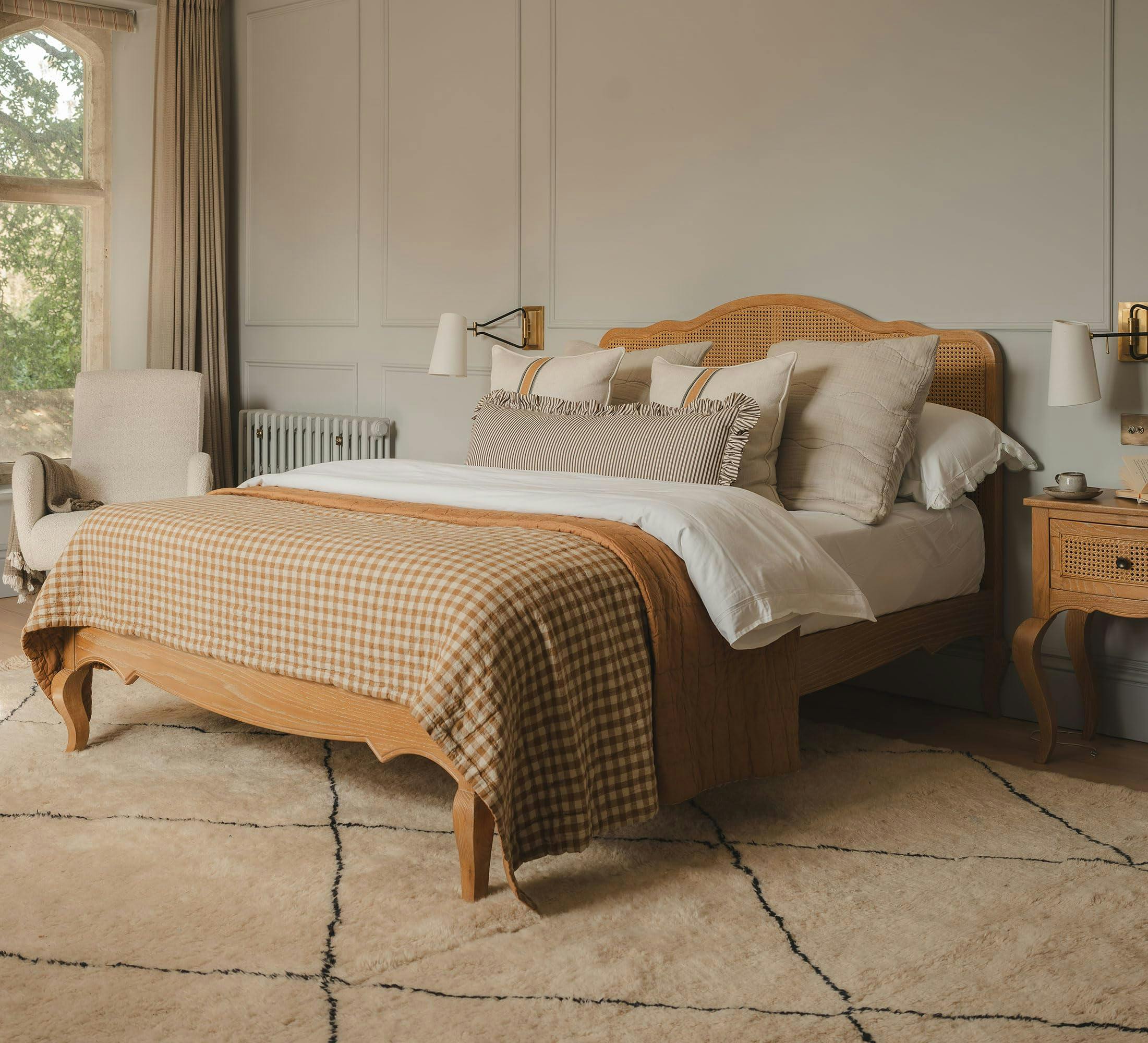 Rackhams Brown Louis Oak Bed Frame With Rattan Cane Headboard 4Ft6, 5Ft - Double 4Ft6