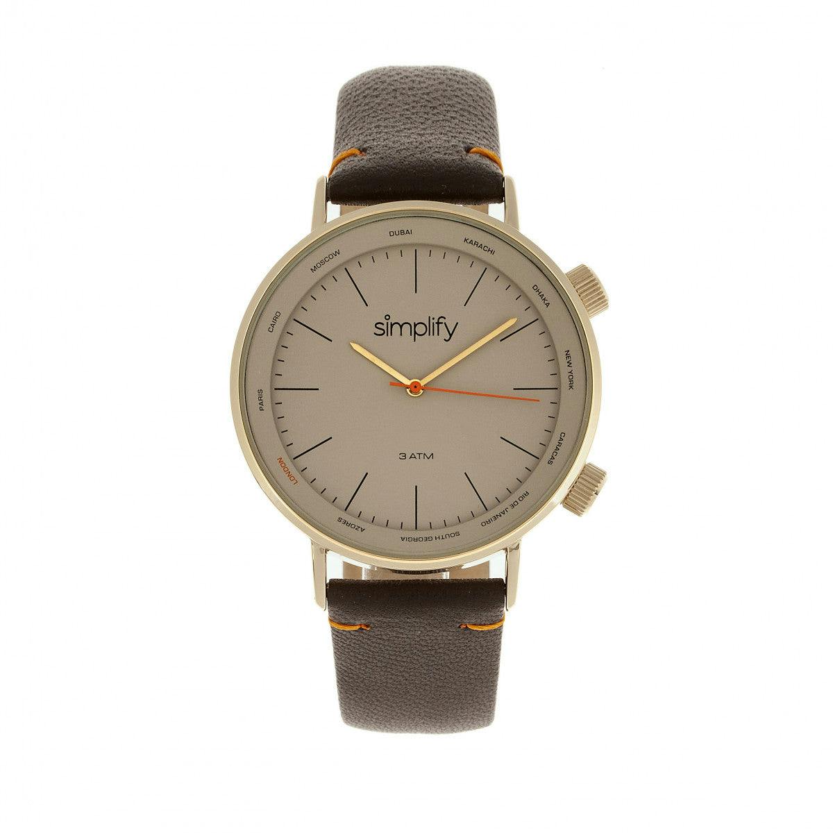 Simplify Dark/Brown/Gold The 3300 Leather-Band Watch