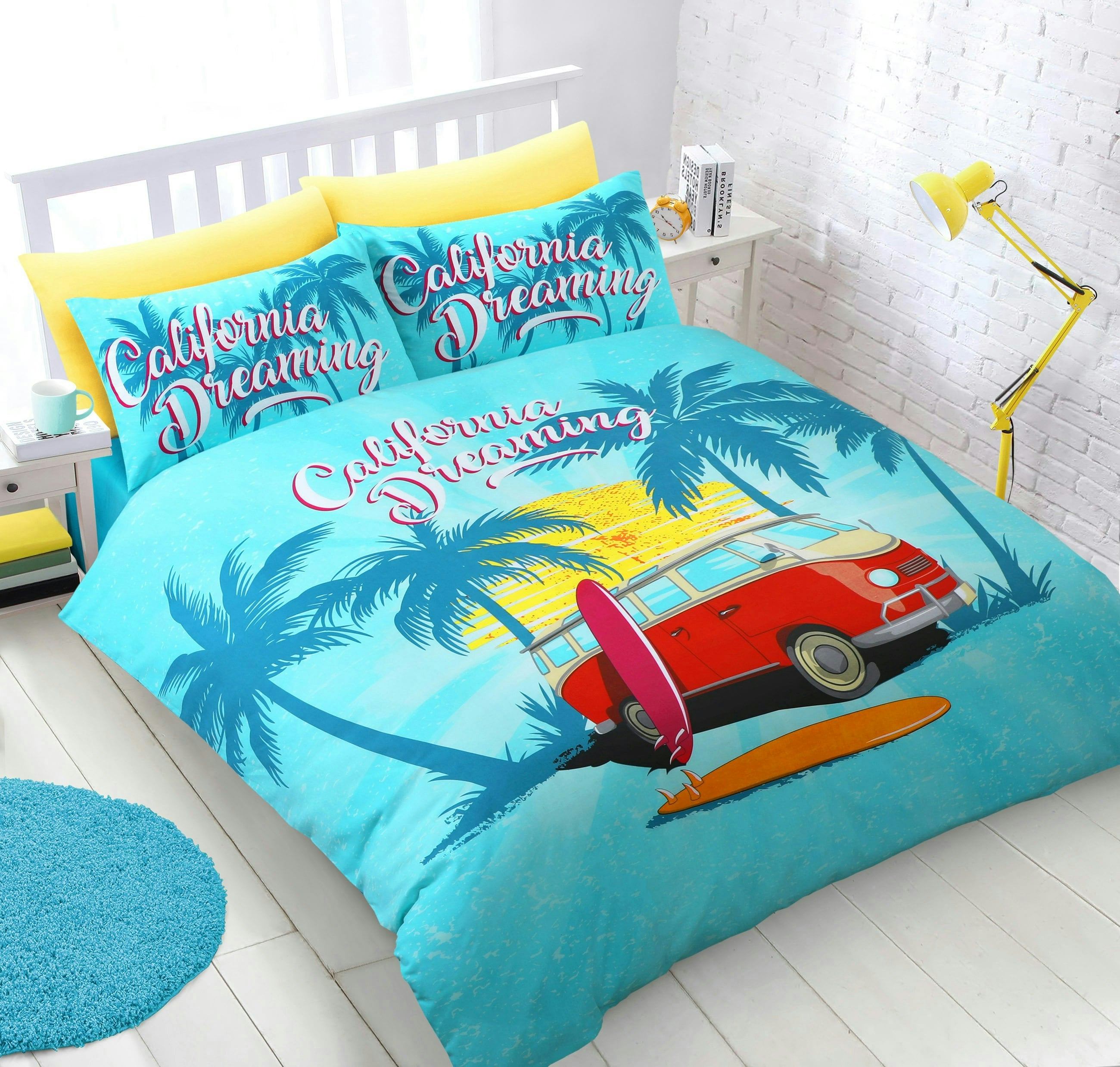 Rackhams Blue California Dreaming Printed Cotton Blend Duvet Cover And Pillowcase Set - Double