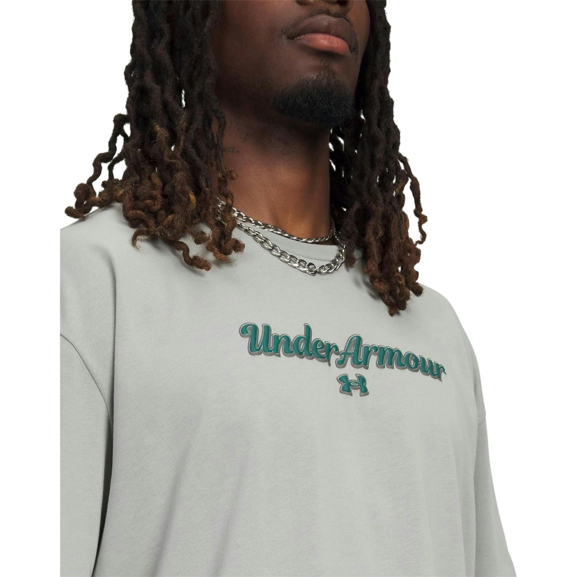 Under Armour Men's Green Wordmark Heavyweight T-Shirt - Titanium/ - M - Titanium/ - 60% Cotton/40% Polyester