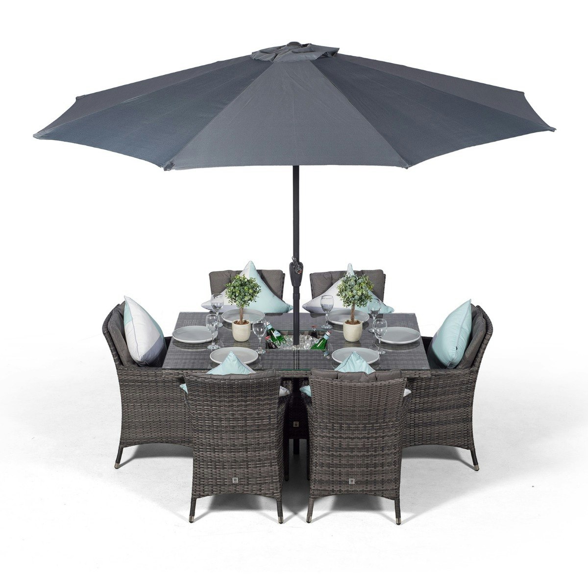 Rackhams Grey Savannah Rectangular 6 Seater Patio Dining Set With Ice Bucket Drinks Cooler - 1