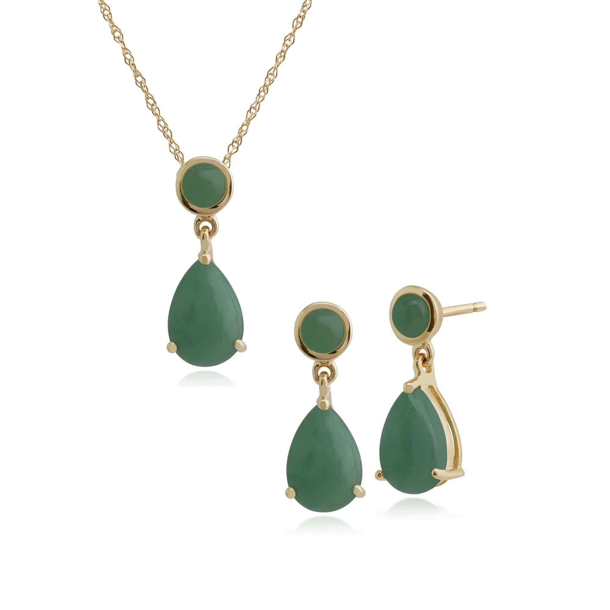 Gemondo Gold Classic Pear & Round Jade Drop Earrings & Pendant Set In 9Ct