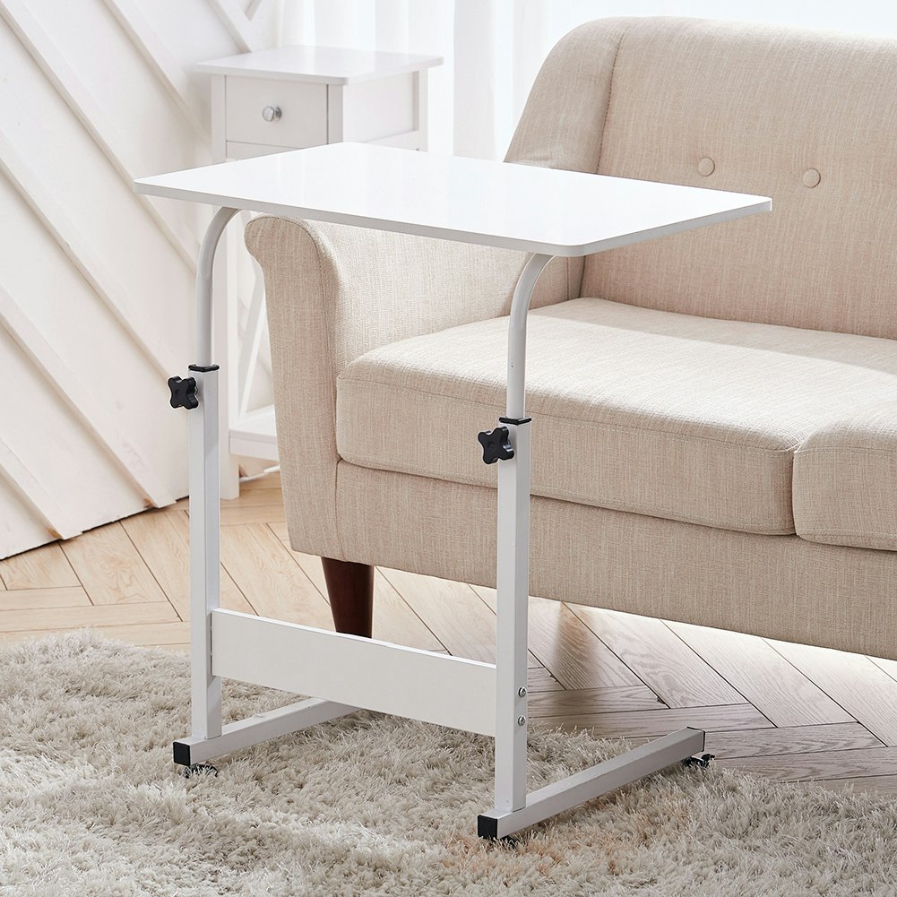 Rackhams White Height Adjustable Mobile Table Overbed Desk With Wheels