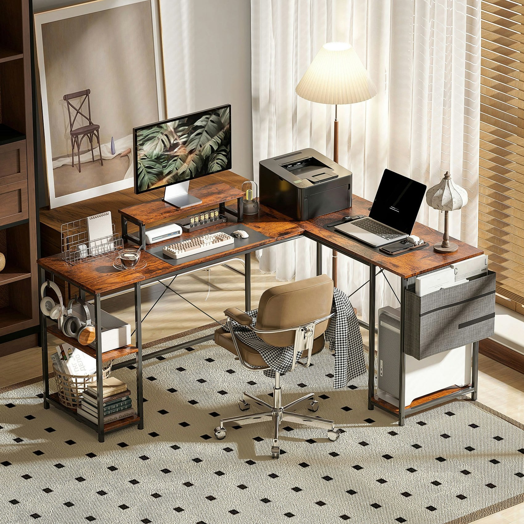 Rackhams Brown 168Cm Reversible L Shaped Desk, 240Cm Two Person Desk - Rustic
