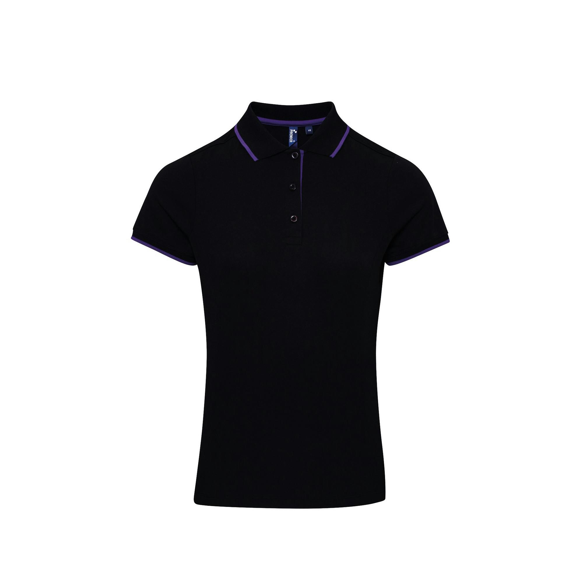 Premier (M, Black/Purple) Womens/Ladies Contrast Coolchecker Polo Shirt - Image 3