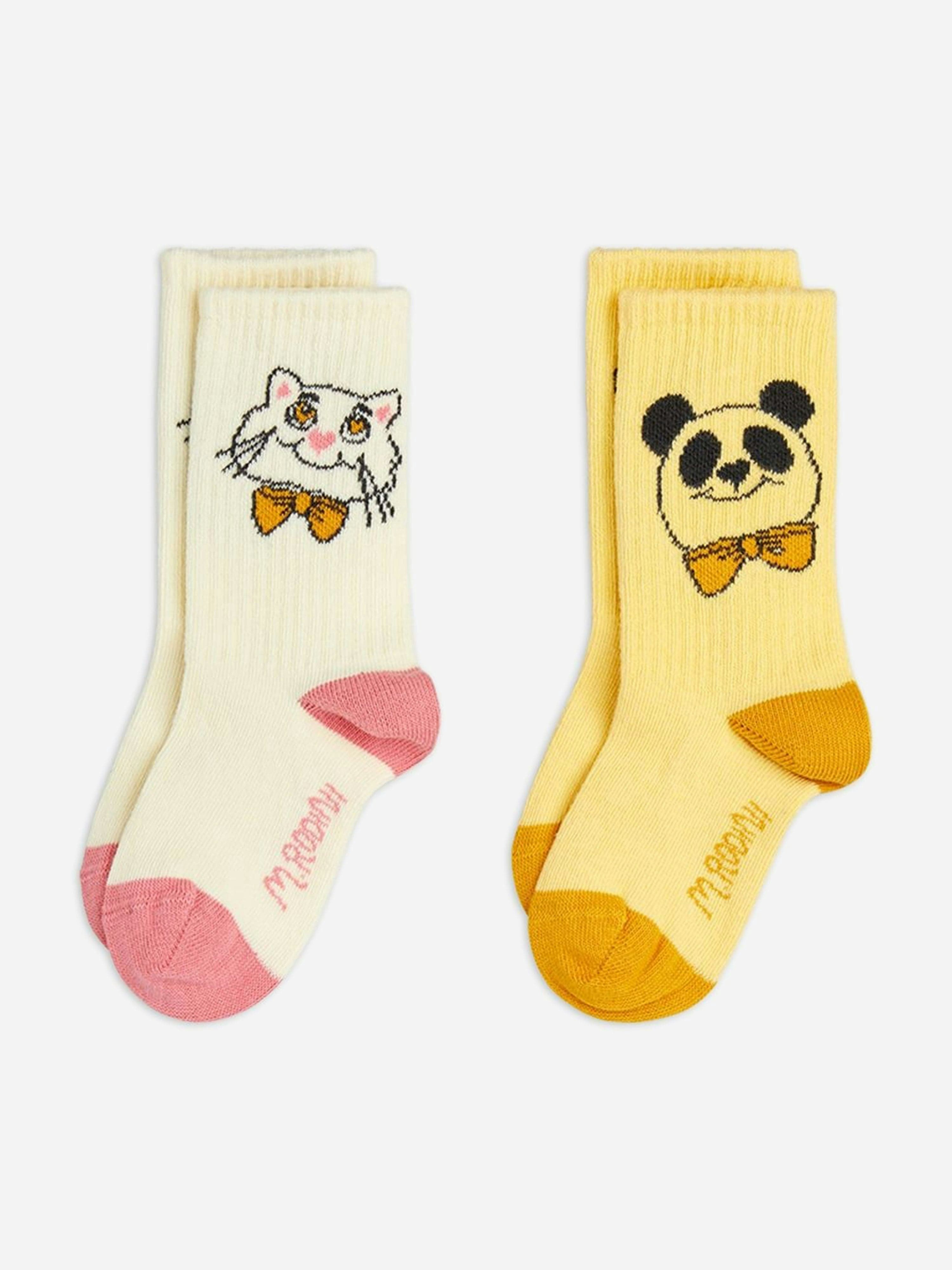 Mini Rodini Kids Cat And Panda 2 Pack Socks Set In Multicolour - Multicoloured - 12 - 24 Mths (20-23/12-14 Cm)