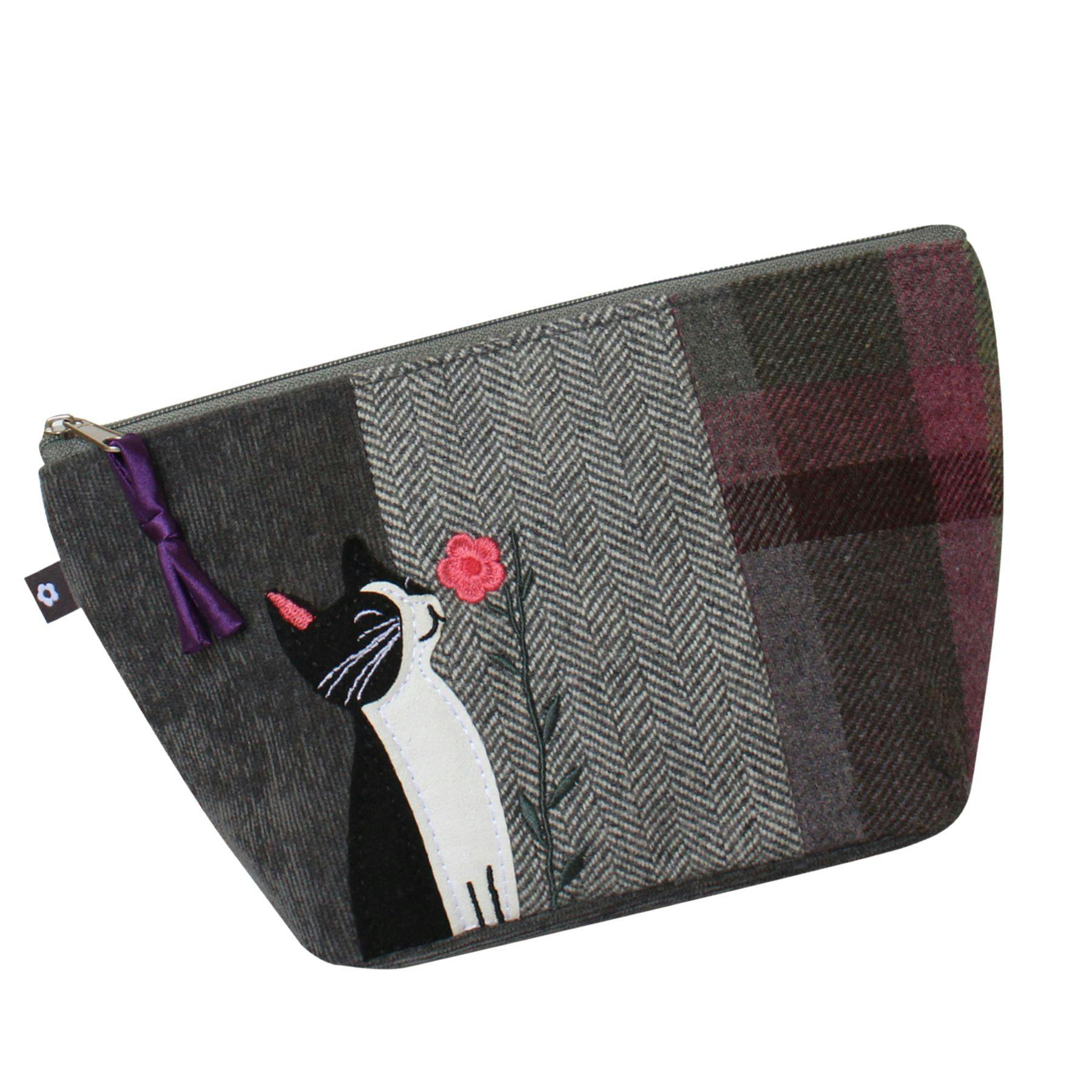Earth Squared Purple Tweed Cat Applique Make Up Bag - One Size - Multi - Tweed