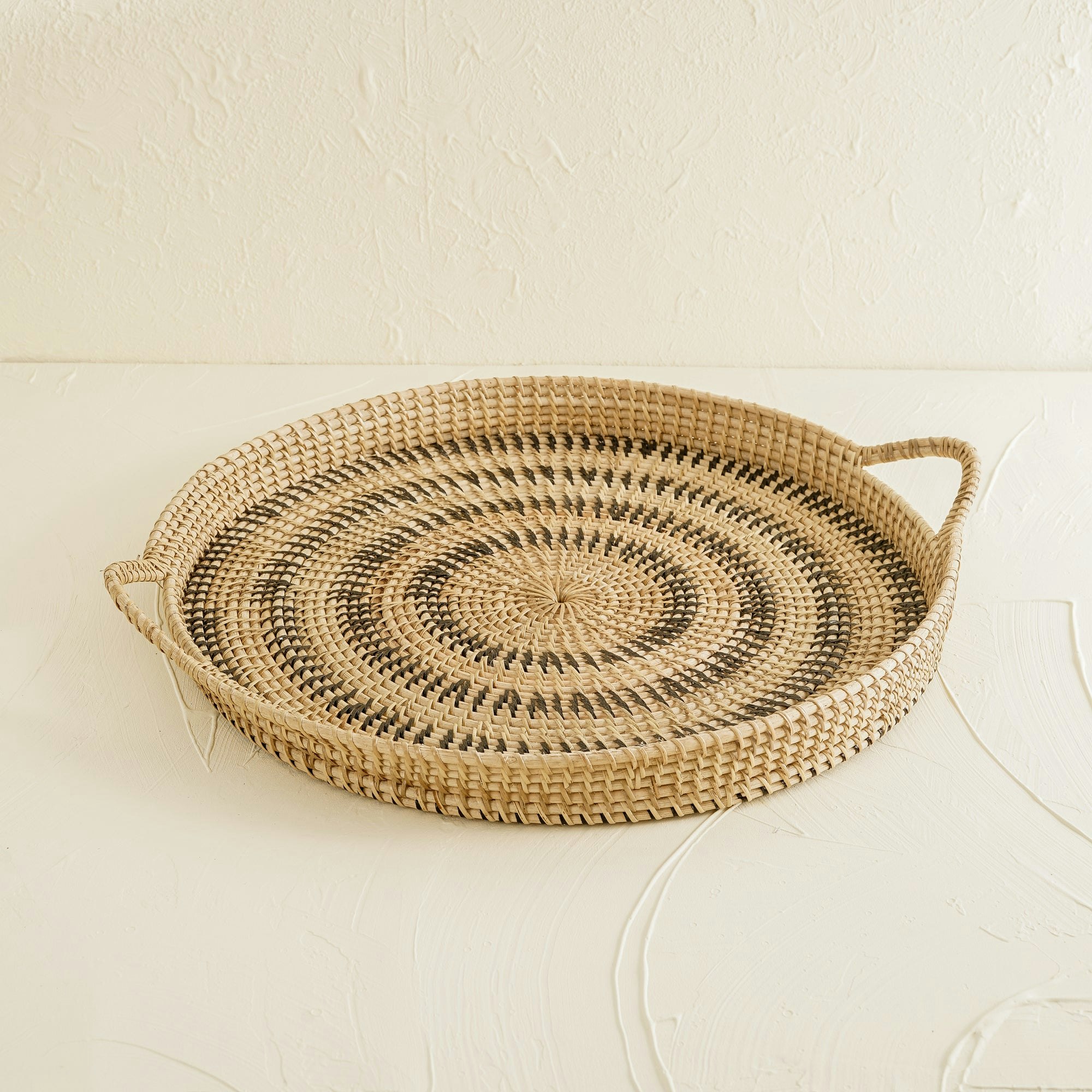 Coastal Villa Homeware Black Spiral Patterned Tray With Handles