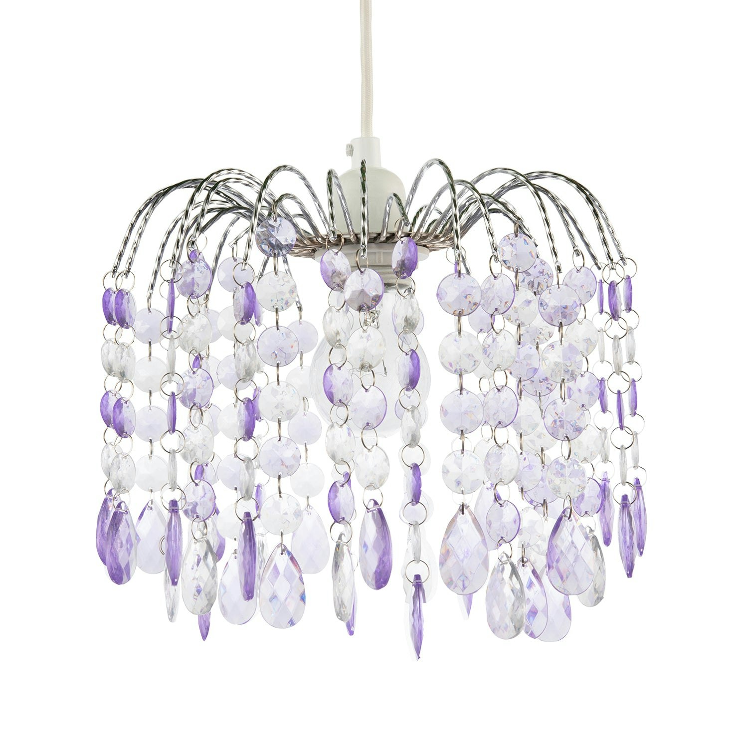 Rackhams Lilac Modern Waterfall Pendant Shade With And Clear Acrylic Drops
