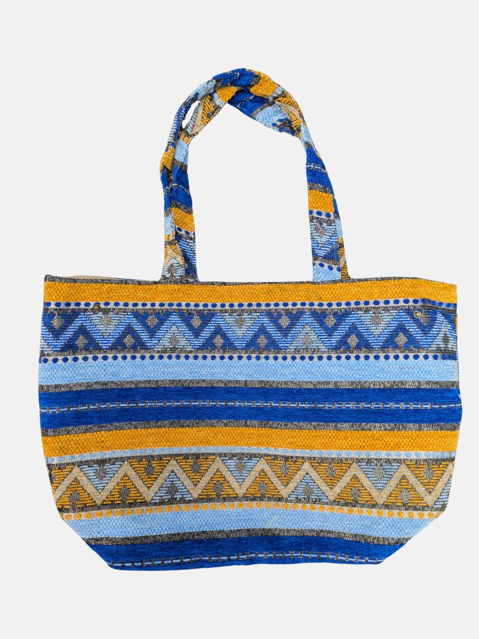 Berber Leather Blue/Yellow The Nador Large Expandable Fabric Tote In And