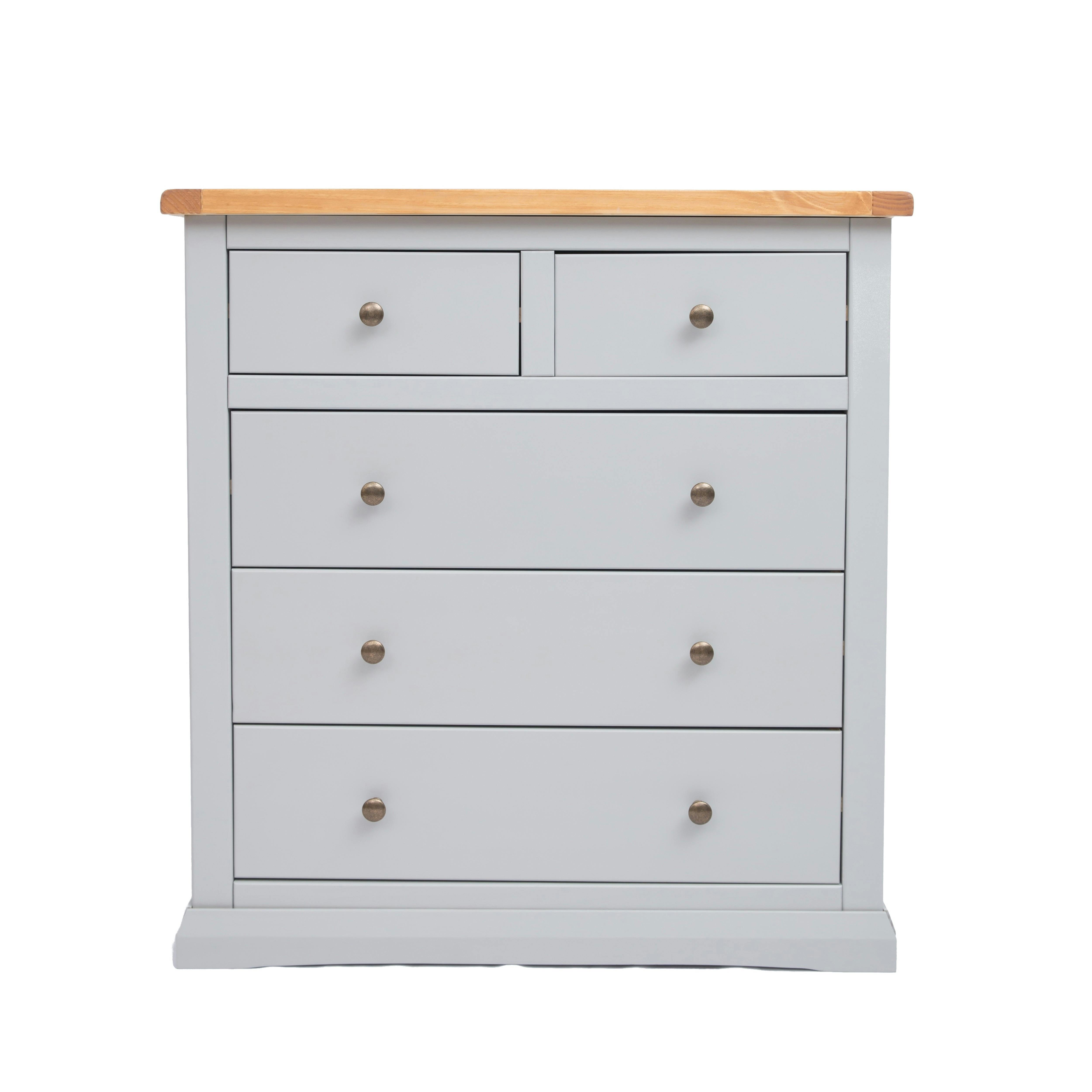 Cabinet Bits Light/Grey Loreo 5 Drawer Chest Of Drawers Brass Knob