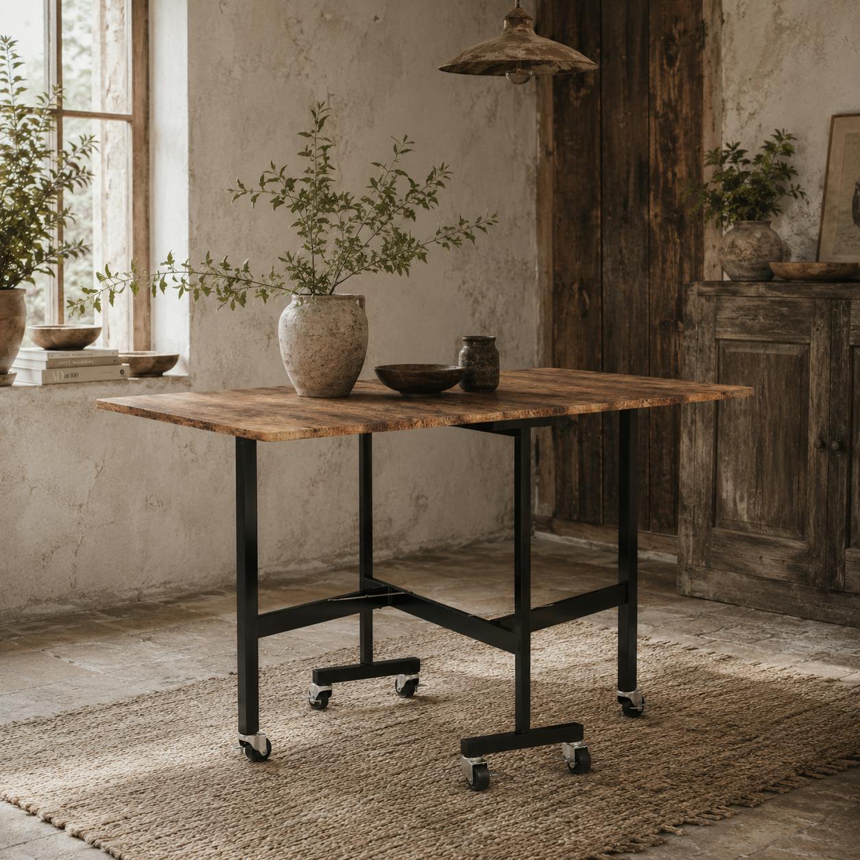 Rackhams Brown Maro Wooden Wood Effect Drop Leaf Dining Table With Wheels Seating 6