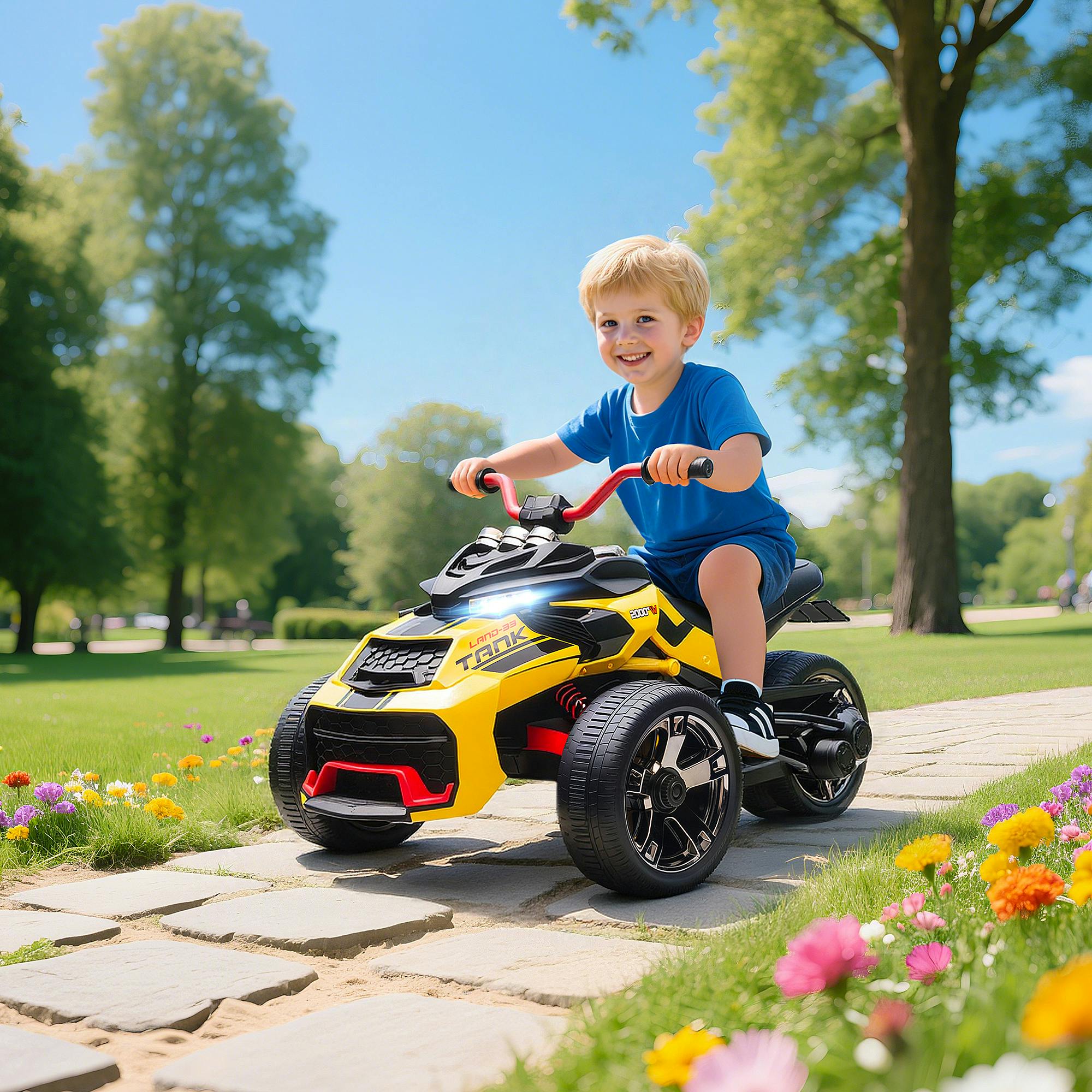 AIYAPLAY 12V Kids Electric Ride On Car - Battery Powered Ride On ATV - Yellow | TJ Hughes - Image 3