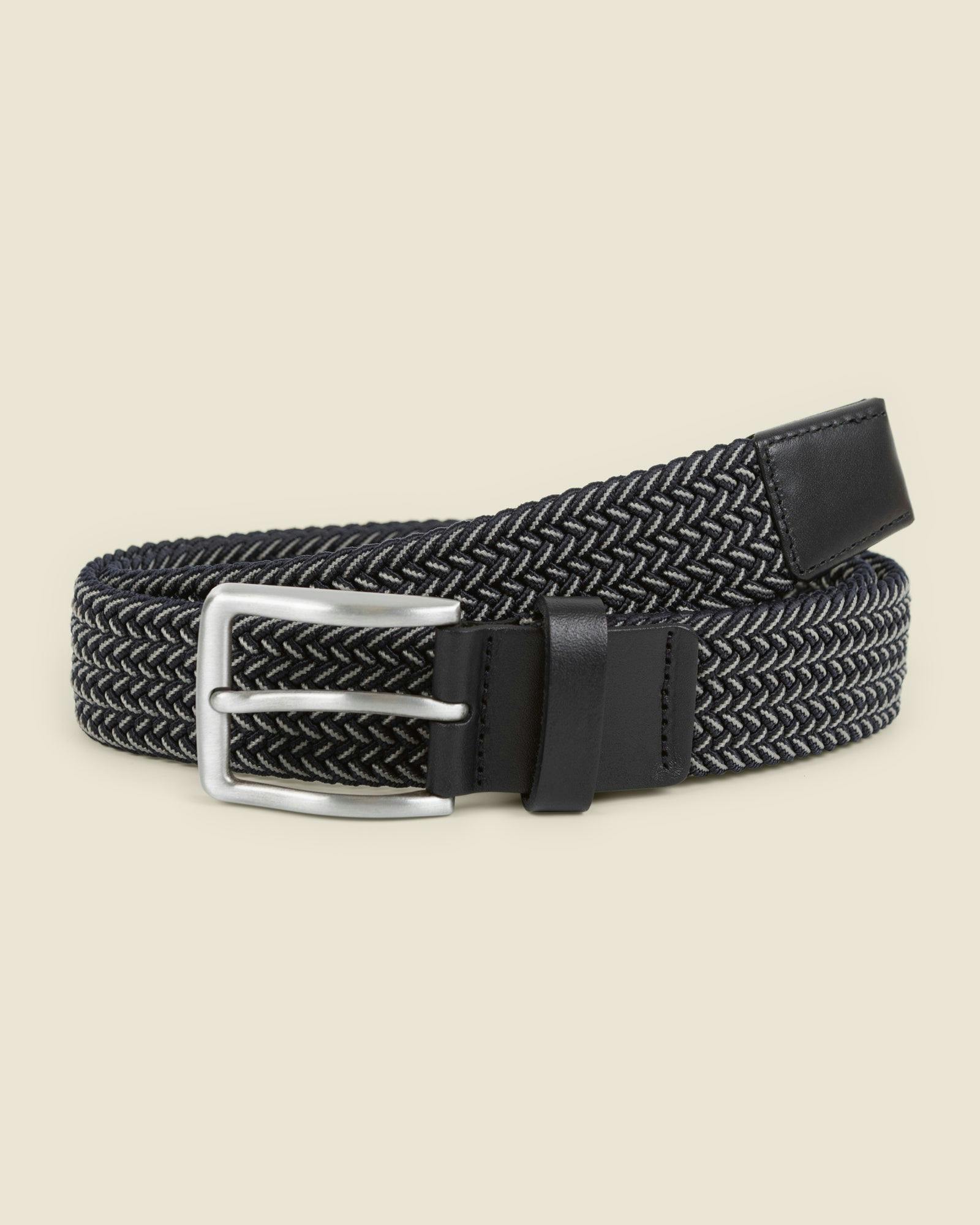 Larsson & Co White Turku - Navy & Stitch Detail Woven Casual Stretch Belt - S (30-32) - Navy