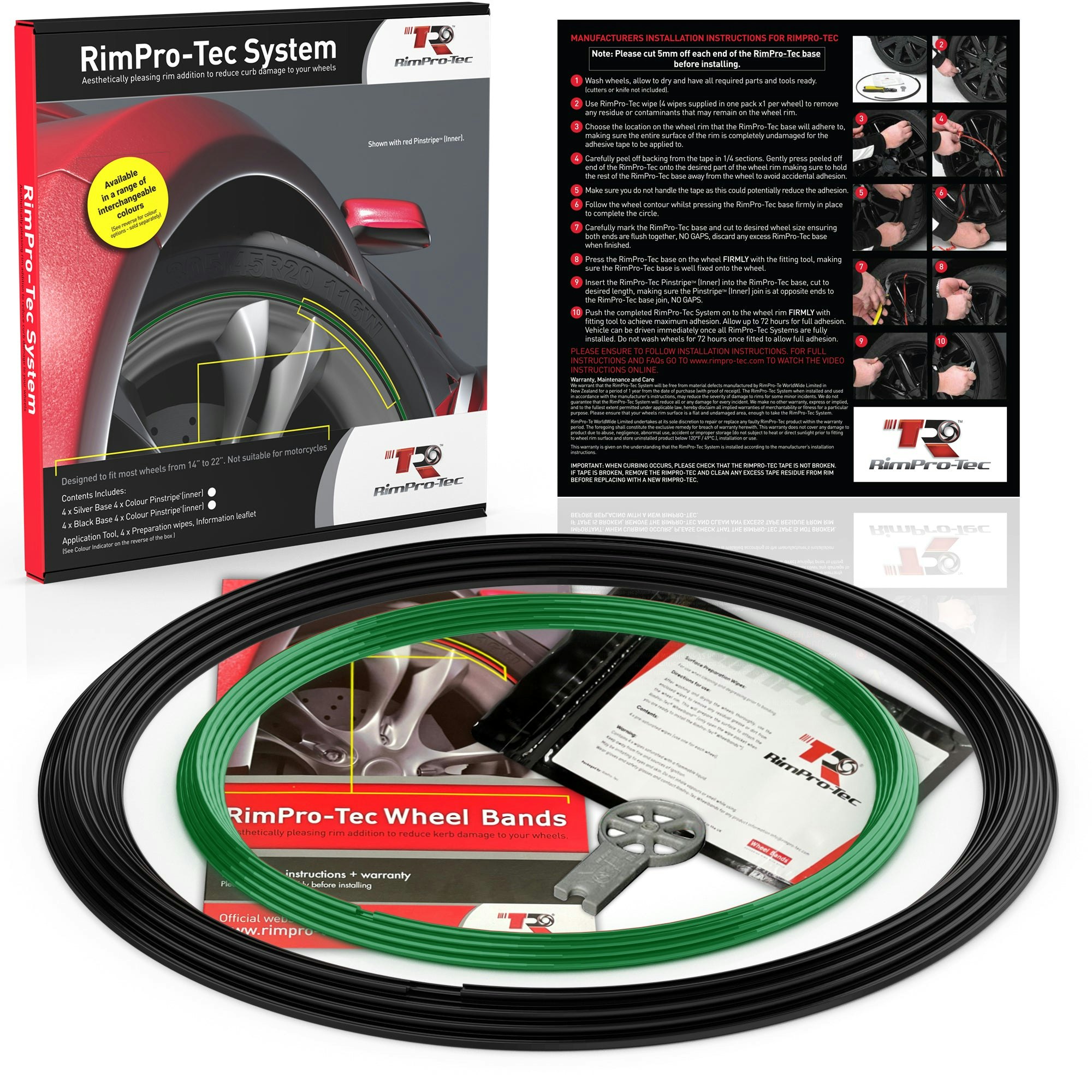 Rimpro-Tec Group Black/Dark/Green 4X Base's 4X Pinstripe's / Rimpro-Tec® Wheelbands™ Car Wheel Styling Kit