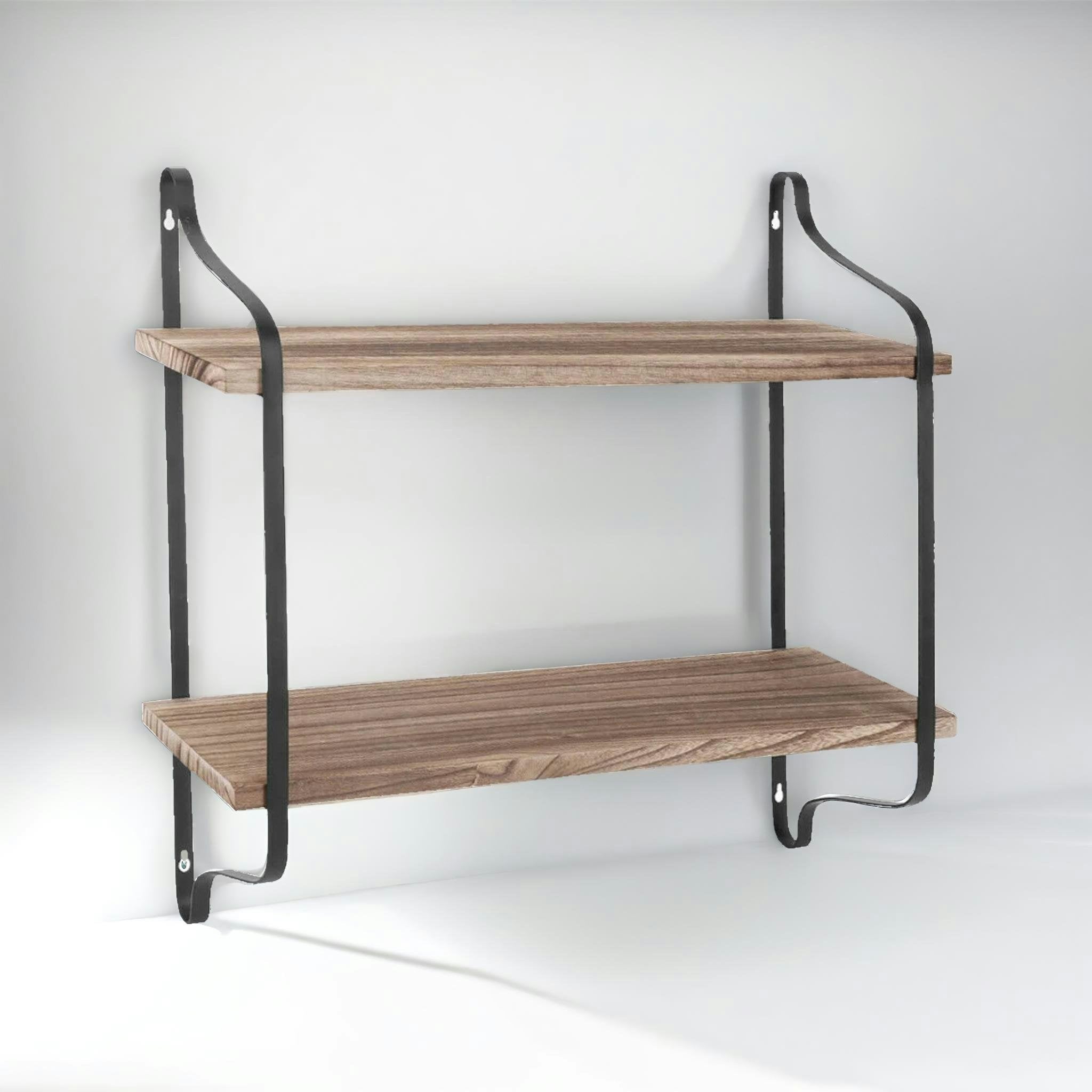 Rackhams Black Industrial 2 Tier Wooden Floating Shelf