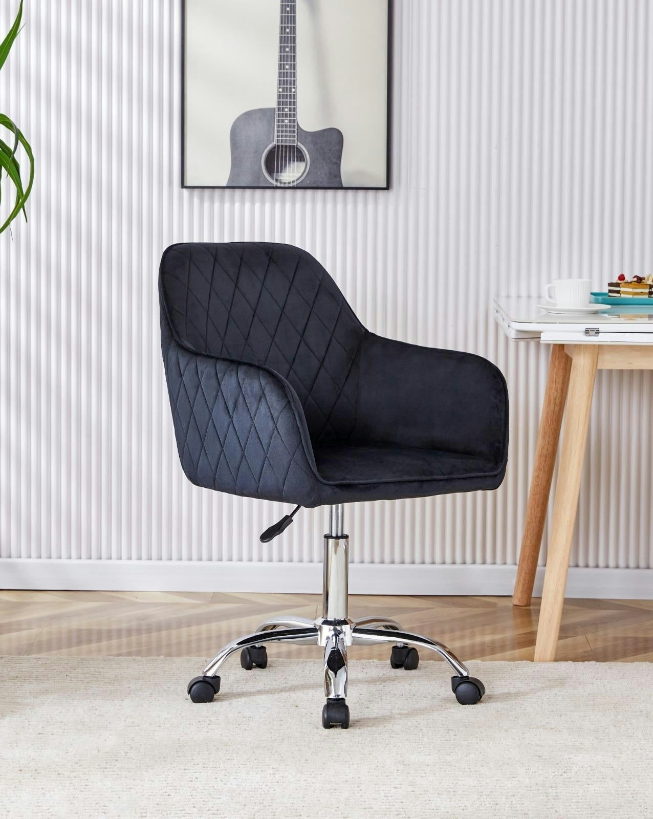 Portland Black Velvet Swivel Office Chair - Ergonomic, Height Adjustable, Modern Style - Image 6