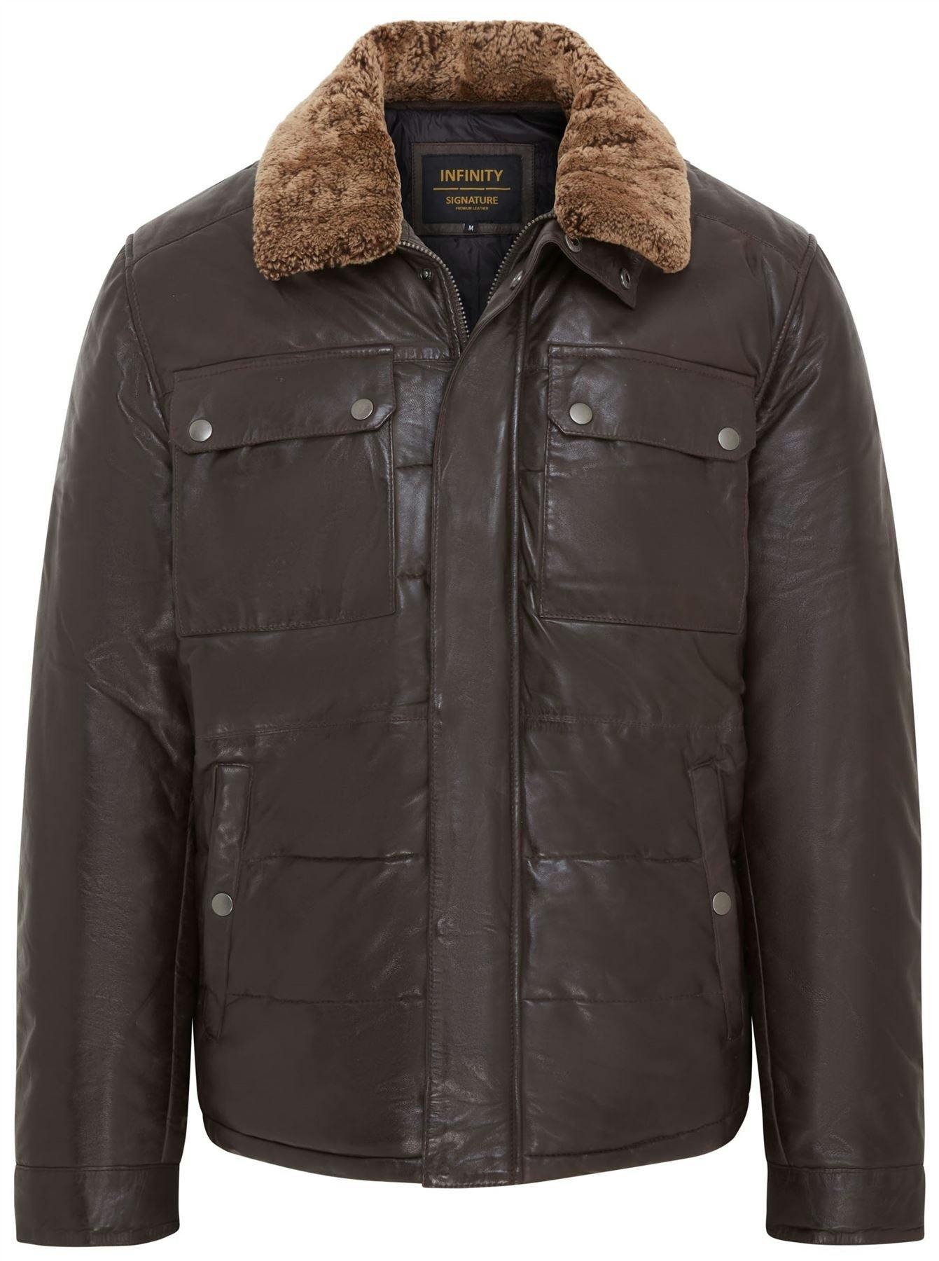 Infinity Leather Men's Brown Leather Puffer Quilted Jacket - Farsund - Uk 3XL | Eu 56 | Us 46