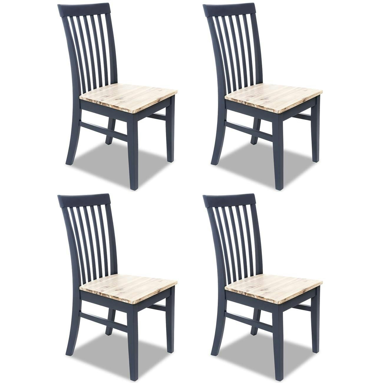 Rackhams Blue Florence Highback Dining Chairs With Wooden Seat Set Of 4 - Navy